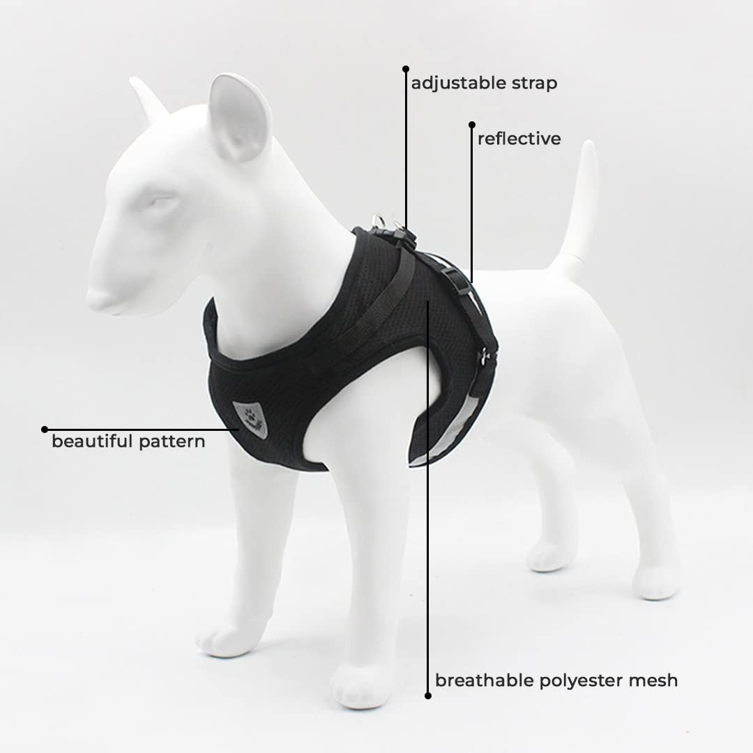 Kuber Industries Dog Chest Harness with Nylon Leash I No Pull, Soft Padded and Breathable Dog Vest I Adjustable, Reflective I Easy Control Dog Chest Belt I (XS, Black)