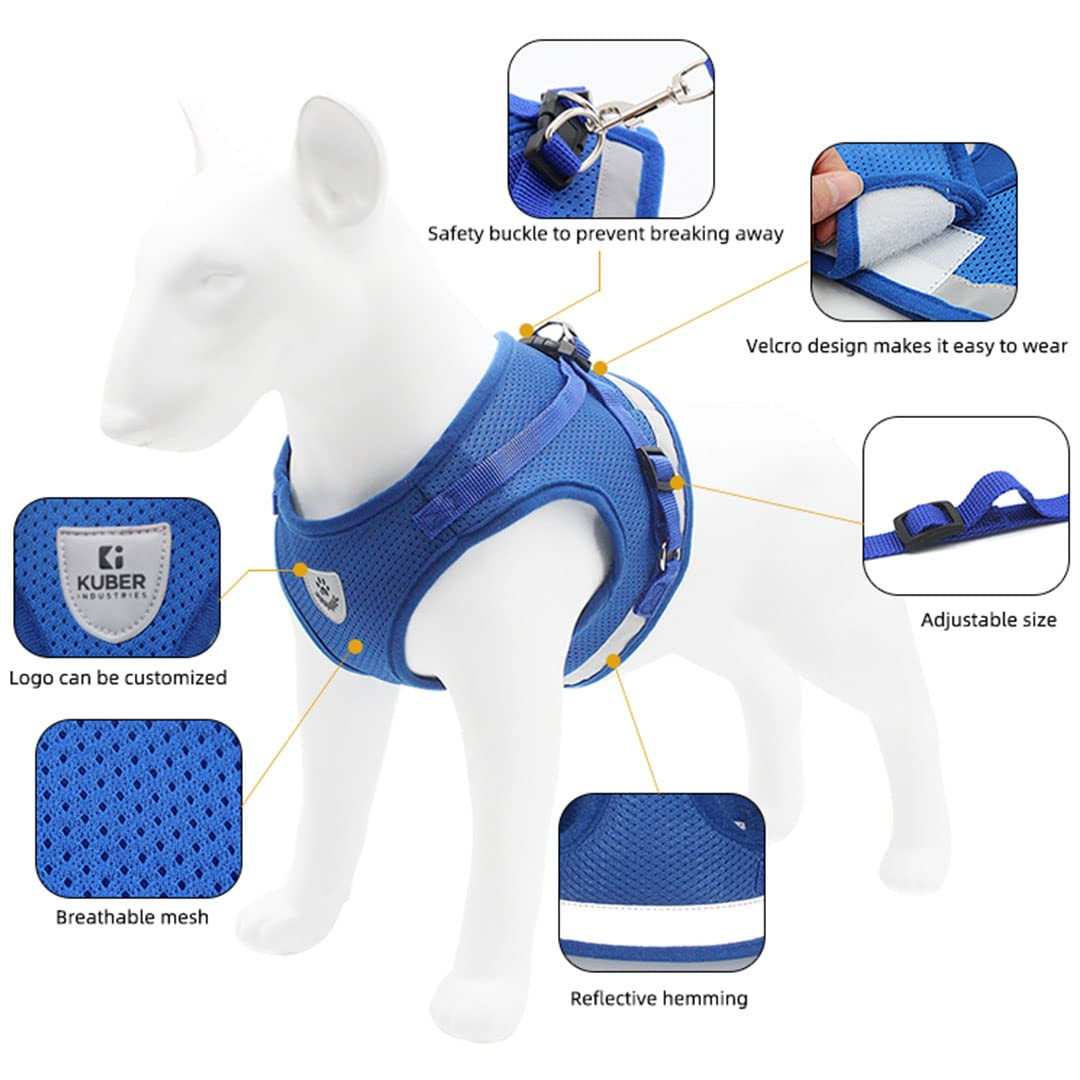 Kuber Industries Dog Chest Harness with Nylon Leash I No Pull, Soft Padded and Breathable Dog Vest I Adjustable, Reflective I Easy Control Dog Chest Belt I (XS, Blue)