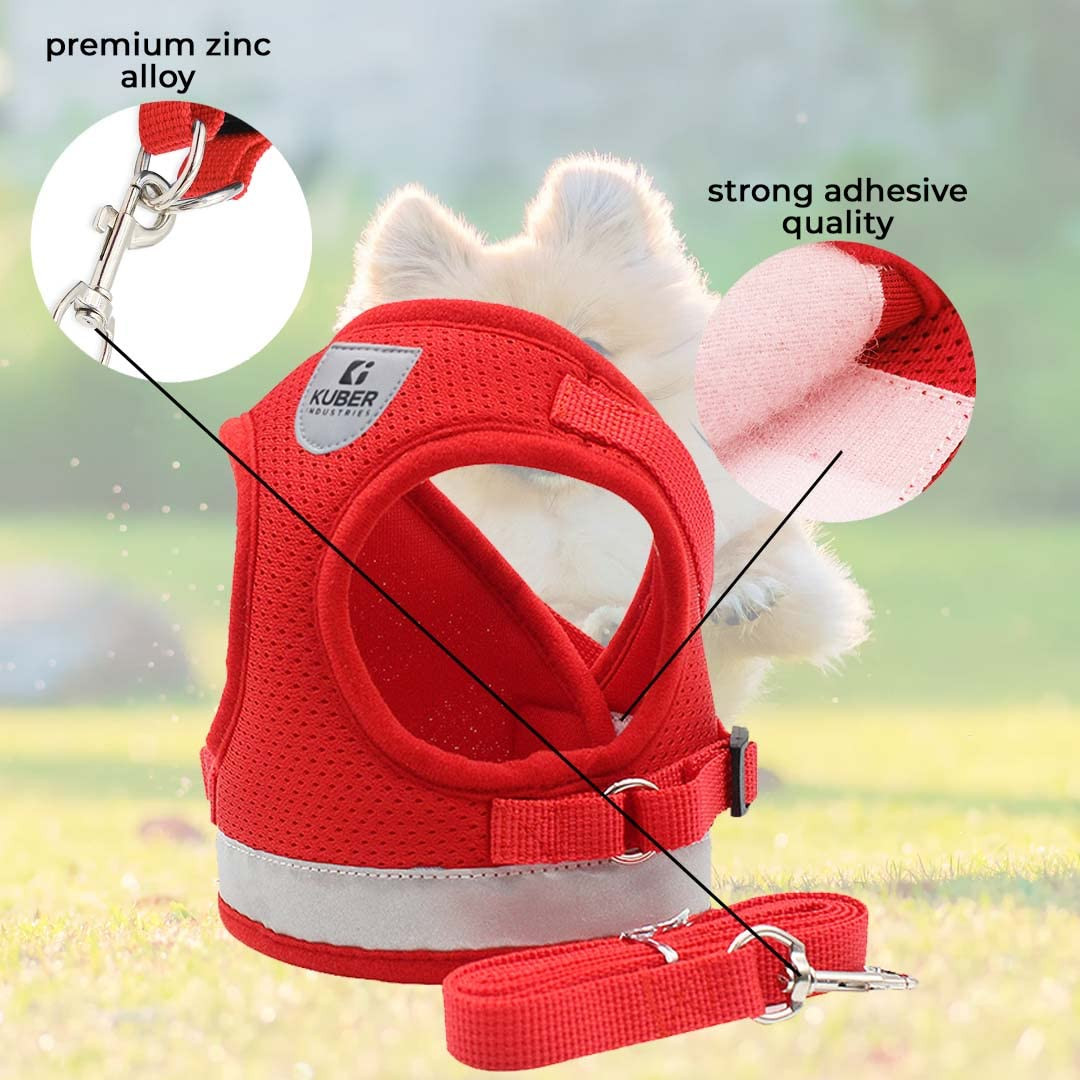 Kuber Industries Dog Chest Harness with Nylon Leash I No Pull, Soft Padded and Breathable Dog Vest I Adjustable, Reflective I Easy Control Dog Chest Belt I (Small, Red)