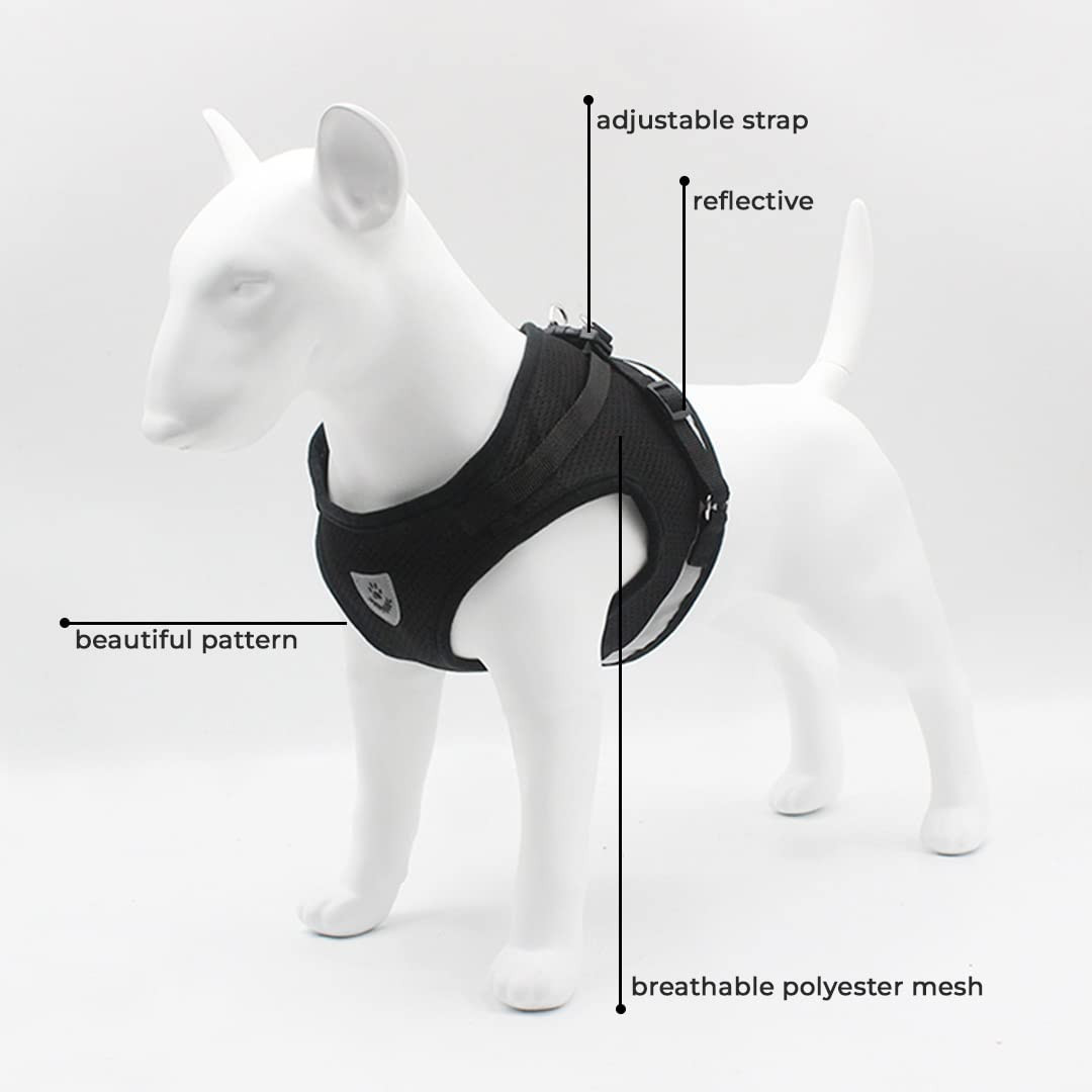 Kuber Industries Dog Chest Harness with Nylon Leash I No Pull, Soft Padded and Breathable Dog Vest I Adjustable, Reflective I Easy Control Dog Chest Belt I (Medium, Black)