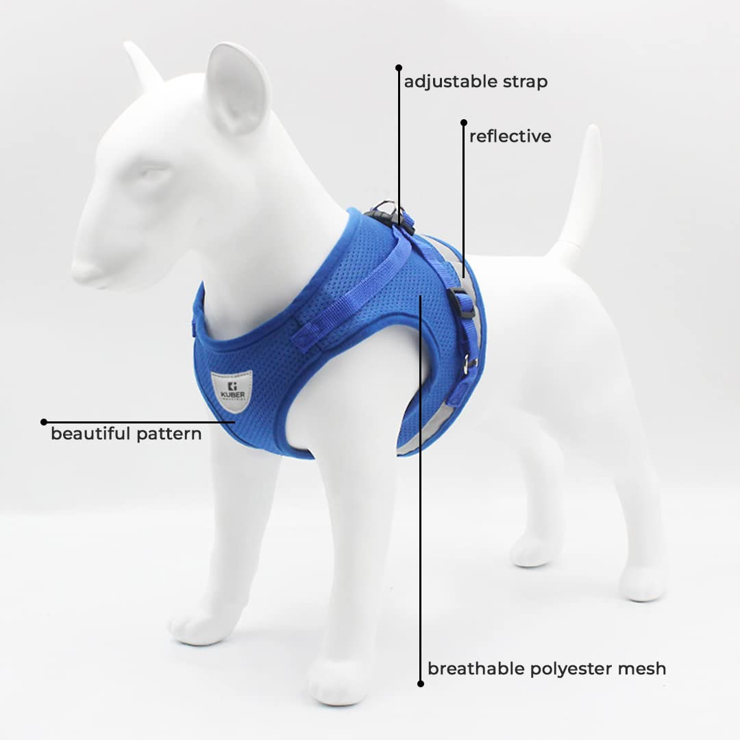 Kuber Industries Dog Chest Harness with Nylon Leash I No Pull, Soft Padded and Breathable Dog Vest I Adjustable, Reflective I Easy Control Dog Chest Belt I (Medium, Blue)
