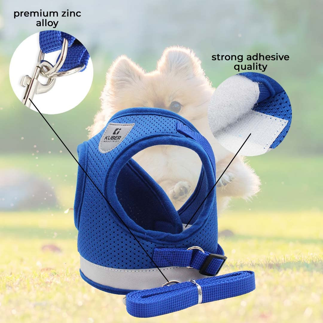 Kuber Industries Dog Chest Harness with Nylon Leash I No Pull, Soft Padded and Breathable Dog Vest I Adjustable, Reflective I Easy Control Dog Chest Belt I (Medium, Blue)