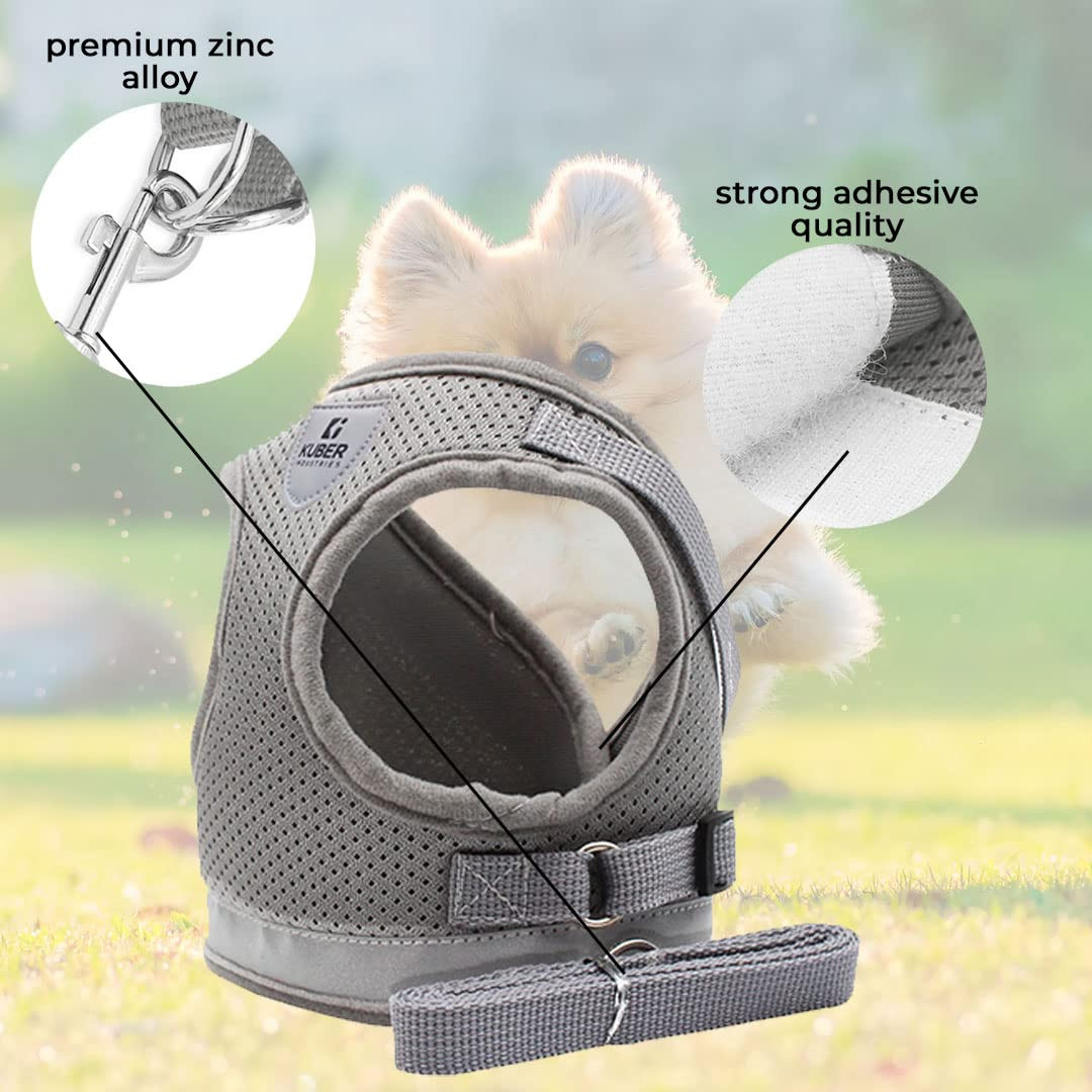 Kuber Industries Dog Chest Harness with Nylon Leash I No Pull, Soft Padded and Breathable Dog Vest I Adjustable, Reflective I Easy Control Dog Chest Belt I (Medium, Grey)