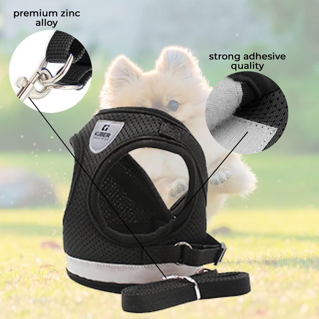 Kuber Industries Dog Chest Harness with Nylon Leash I No Pull, Soft Padded and Breathable Dog Vest I Adjustable, Reflective I Easy Control Dog Chest Belt I (Large, Black)