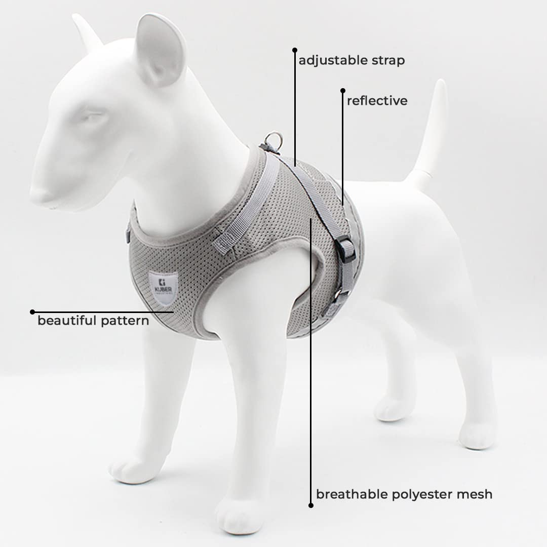 Kuber Industries Dog Chest Harness with Nylon Leash I No Pull, Soft Padded and Breathable Dog Vest I Adjustable, Reflective I Easy Control Dog Chest Belt I (Large, Grey)