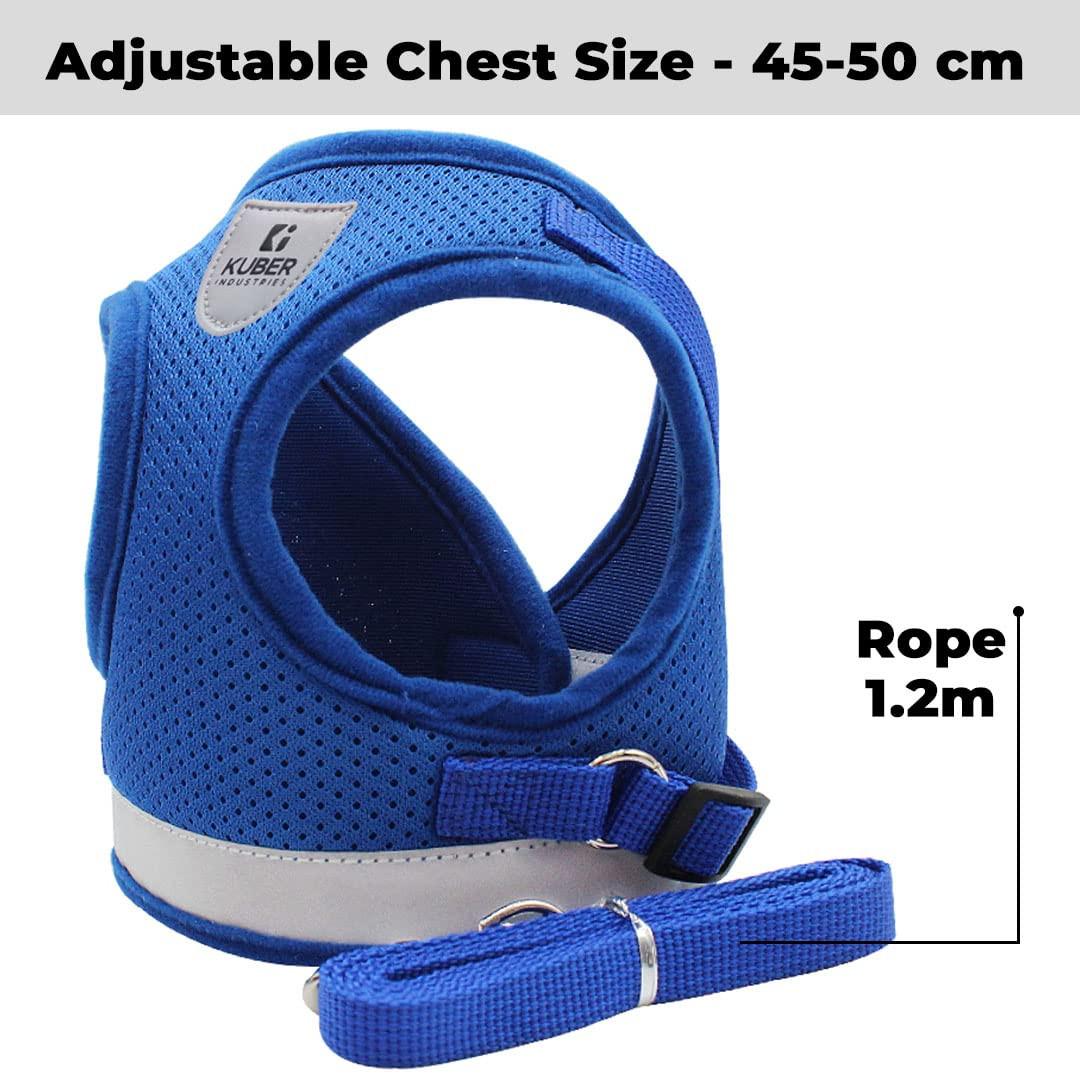 Kuber Industries Dog Chest Harness with Nylon Leash I No Pull, Soft Padded and Breathable Dog Vest I Adjustable, Reflective I Easy Control Dog Chest Belt I (XL, Blue)