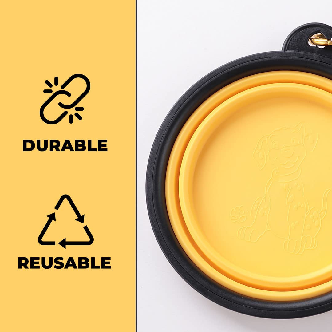 Kuber Industries Dog Food Bowl|Portable & Collapsible Cat & Dog Bowl|Reusable,Durable,Travel-Friendly|Easy to Store Pet Bowls|Perfect Dog Accessories for Indoor & Outdoor Use|LS198Y|Yellow