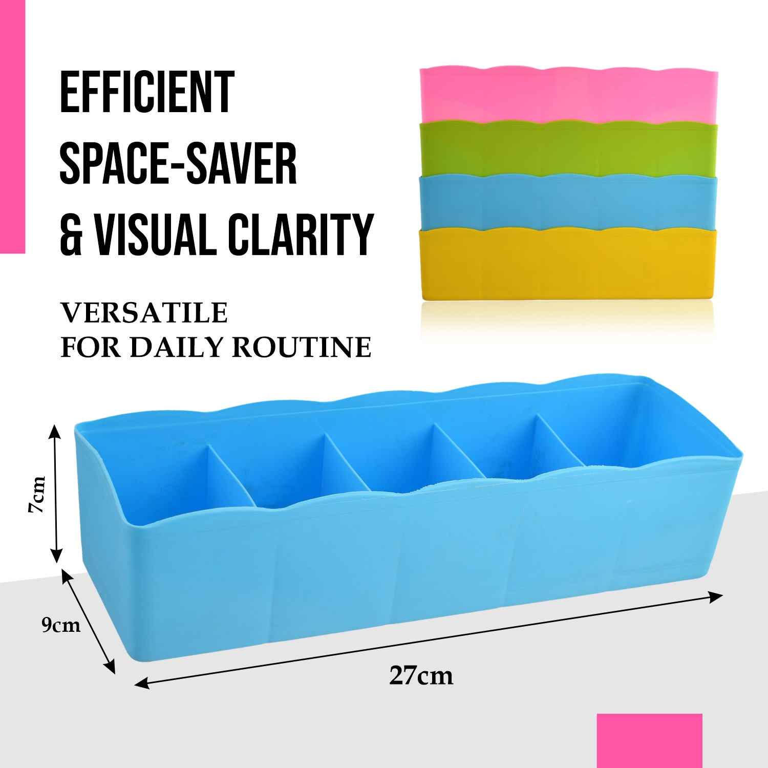 Kuber Industries Drawer Organizer | Plastic Undergarment Organizer for Socks-Ties | Stackable Drawer Divider Box | Closet Storage Box | 5 Grid Stationery Organizer | Pack of 3 | Multi