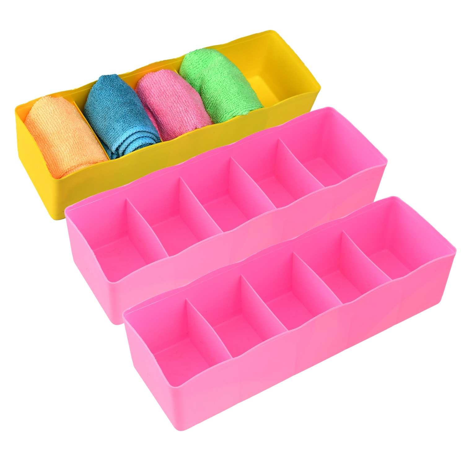 Kuber Industries Drawer Organizer | Plastic Undergarment Organizer for Socks-Ties | Stackable Drawer Divider Box | Closet Storage Box | 5 Grid Stationery Organizer | Pack of 3 | Multi