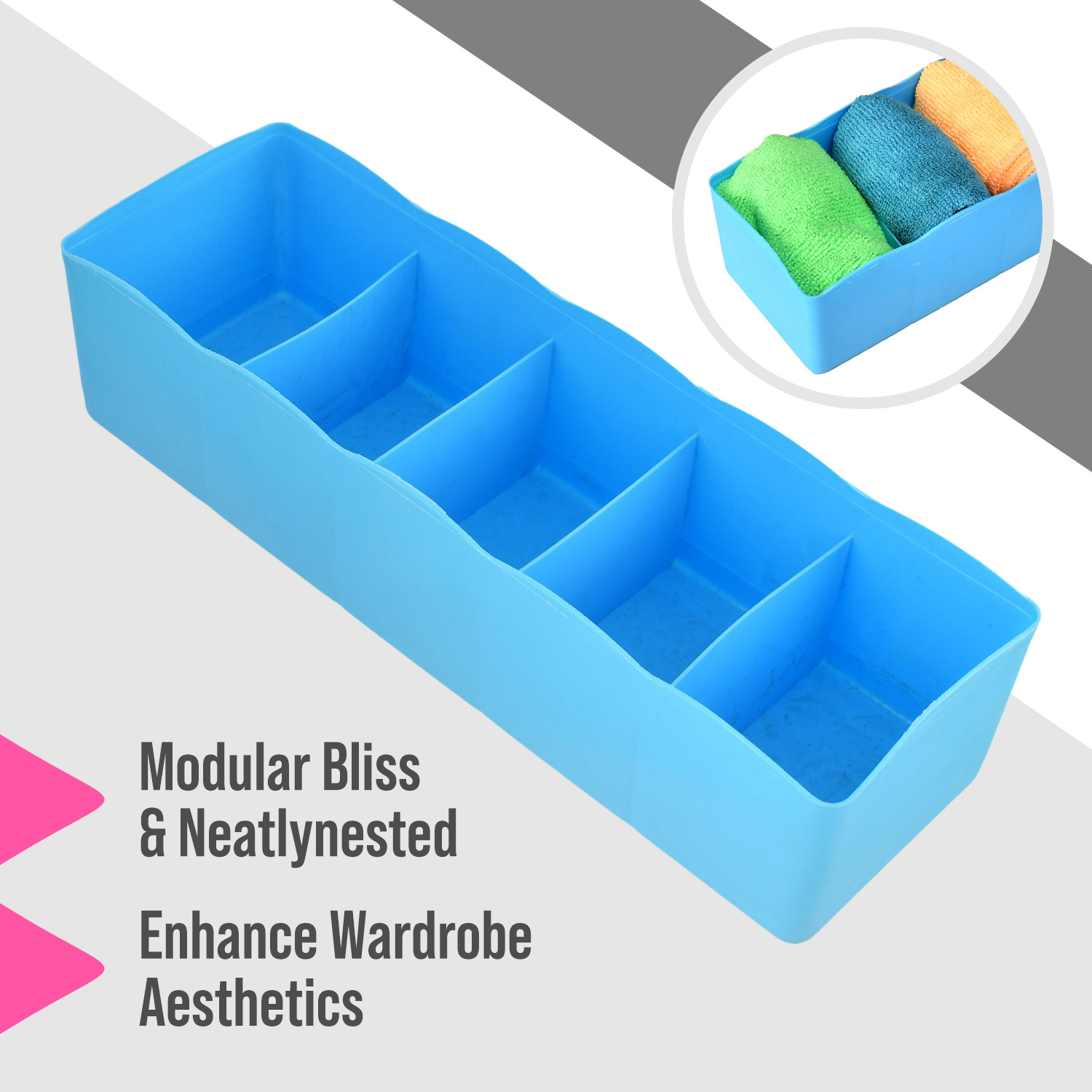 Kuber Industries Drawer Organizer | Plastic Undergarment Organizer for Socks-Ties | Stackable Drawer Divider Box | Closet Storage Box | 5 Grid Stationery Organizer | Pack of 4 | Multi