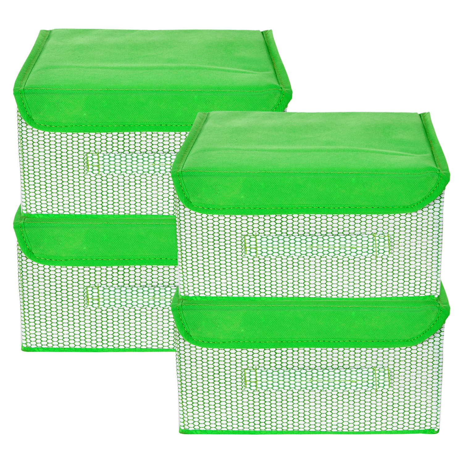 Kuber Industries Drawer Storage Box | Zig Zag Dhakkan Storage Box | Non-Woven Clothes Organizer For Toys | Storage Box with Handle | Small | Green