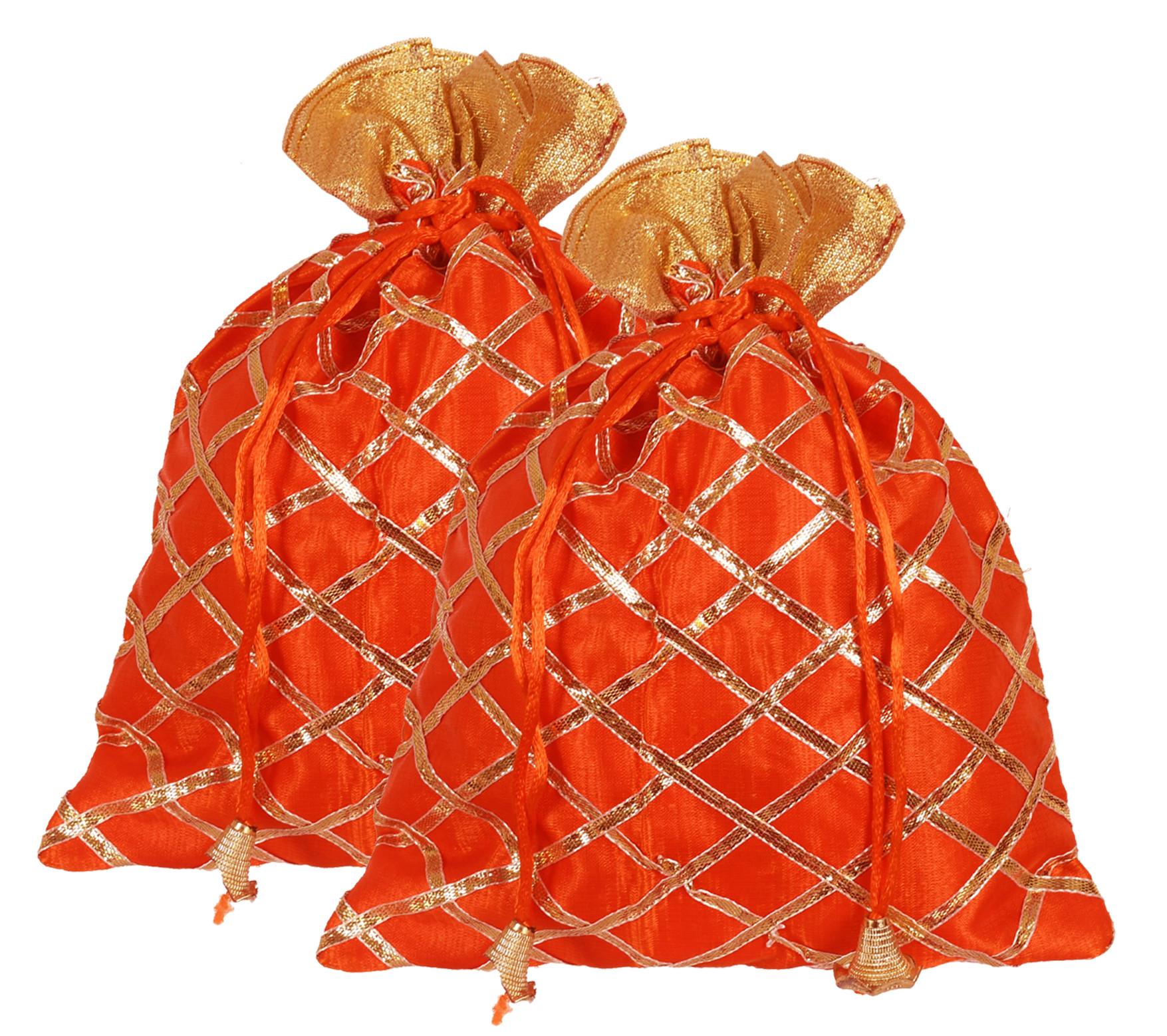 Kuber Industries Drawstring Potli Bag Party Wedding Favor Gift Jewelry Bags-(Orange)