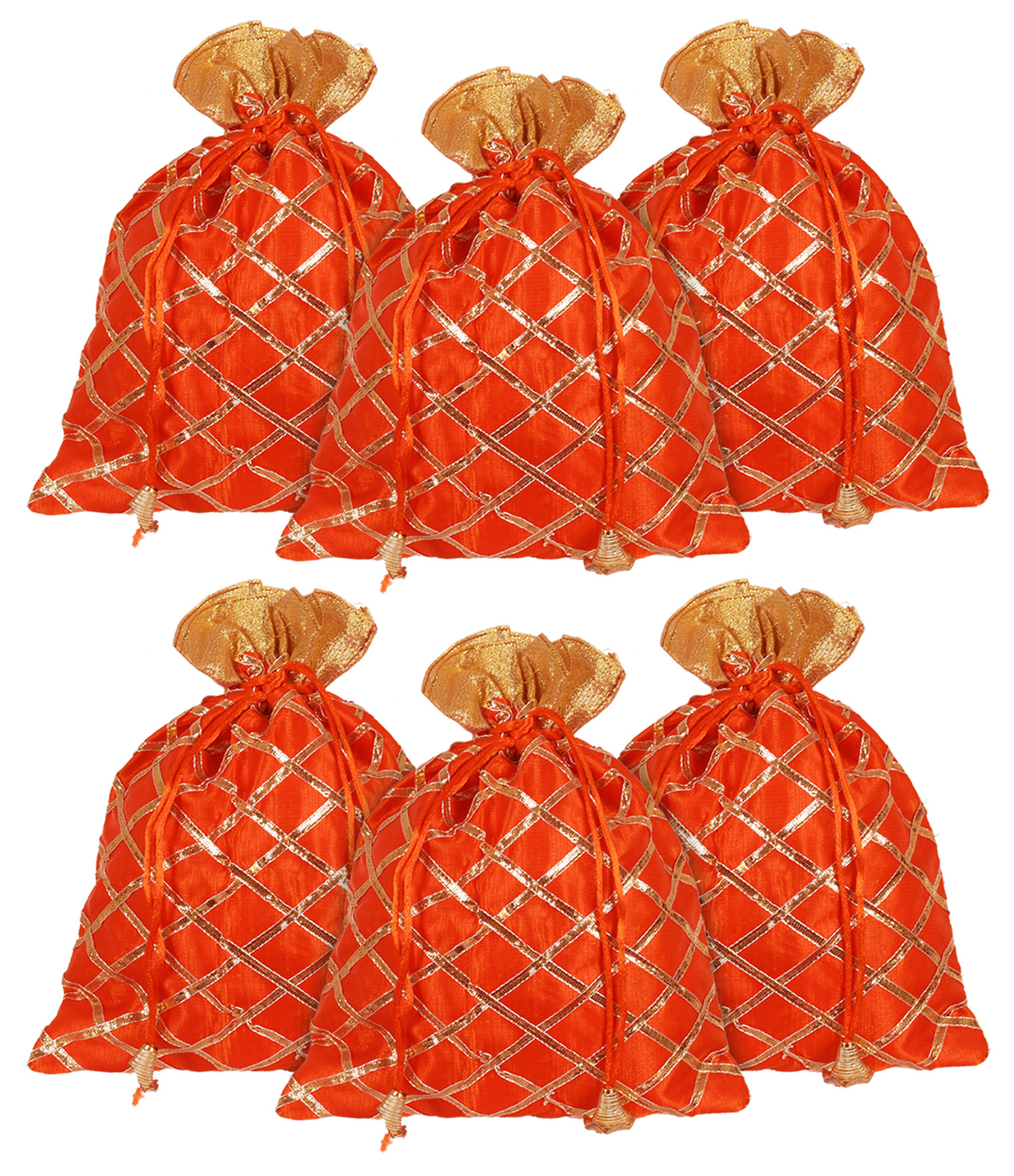 Kuber Industries Drawstring Potli Bag Party Wedding Favor Gift Jewelry Bags-(Orange)
