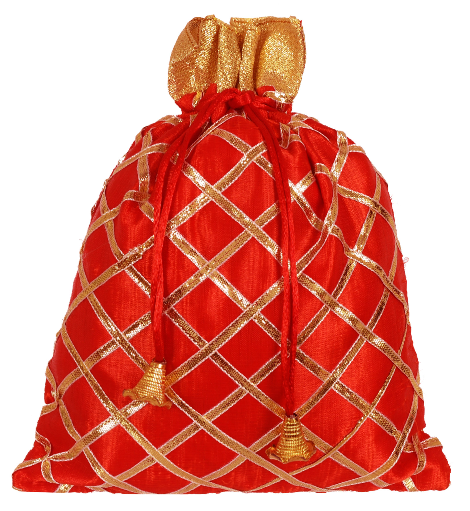 Kuber Industries Drawstring Potli Bag Party Wedding Favor Gift Jewelry Bags-(Red & Orange)