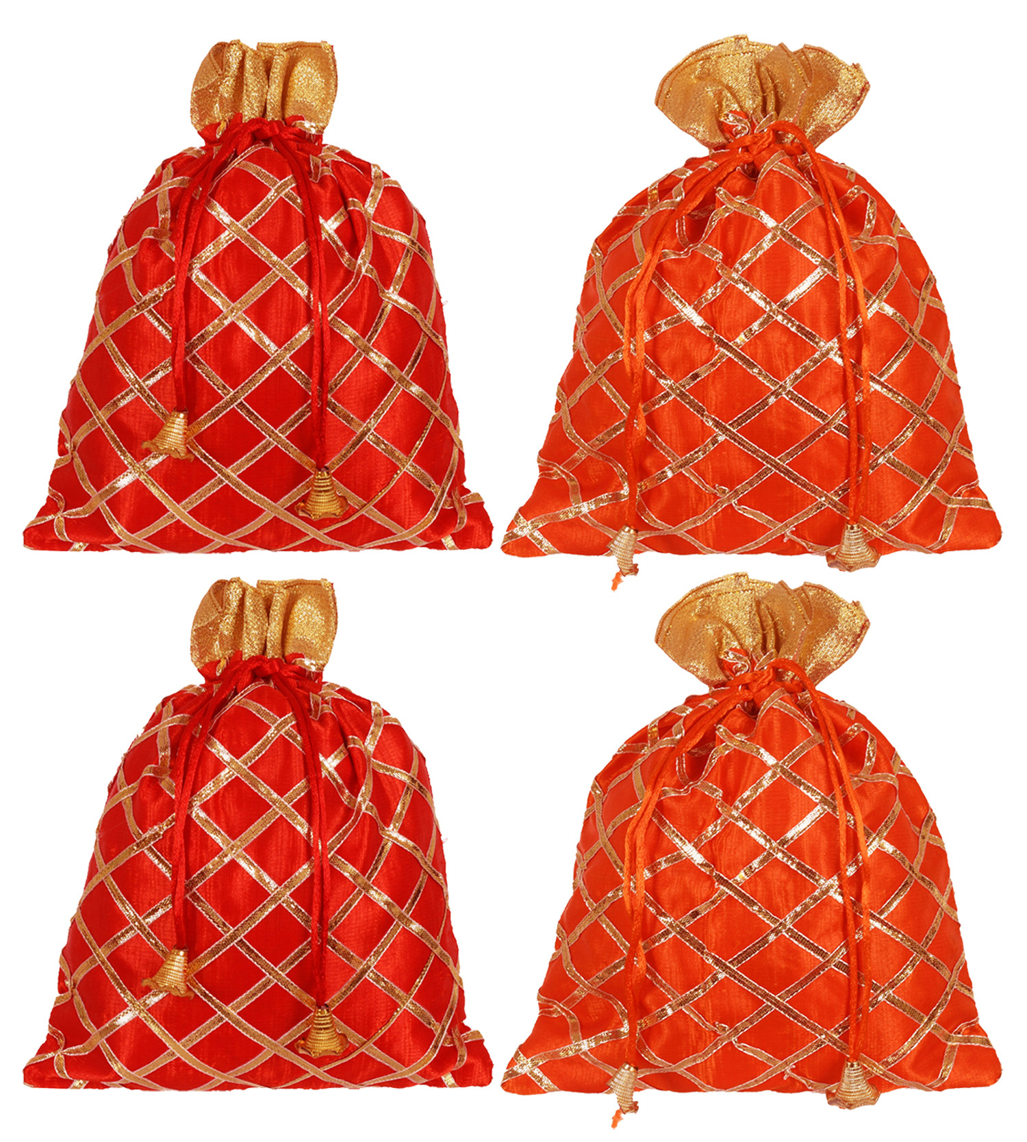 Kuber Industries Drawstring Potli Bag Party Wedding Favor Gift Jewelry Bags-(Red & Orange)