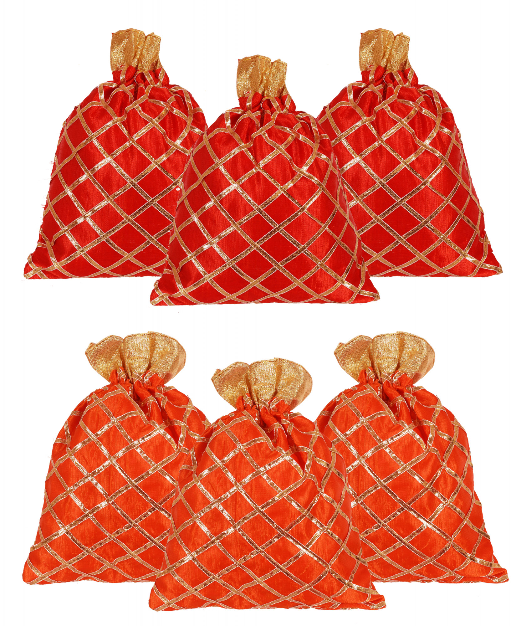 Kuber Industries Drawstring Potli Bag Party Wedding Favor Gift Jewelry Bags-(Red & Orange)