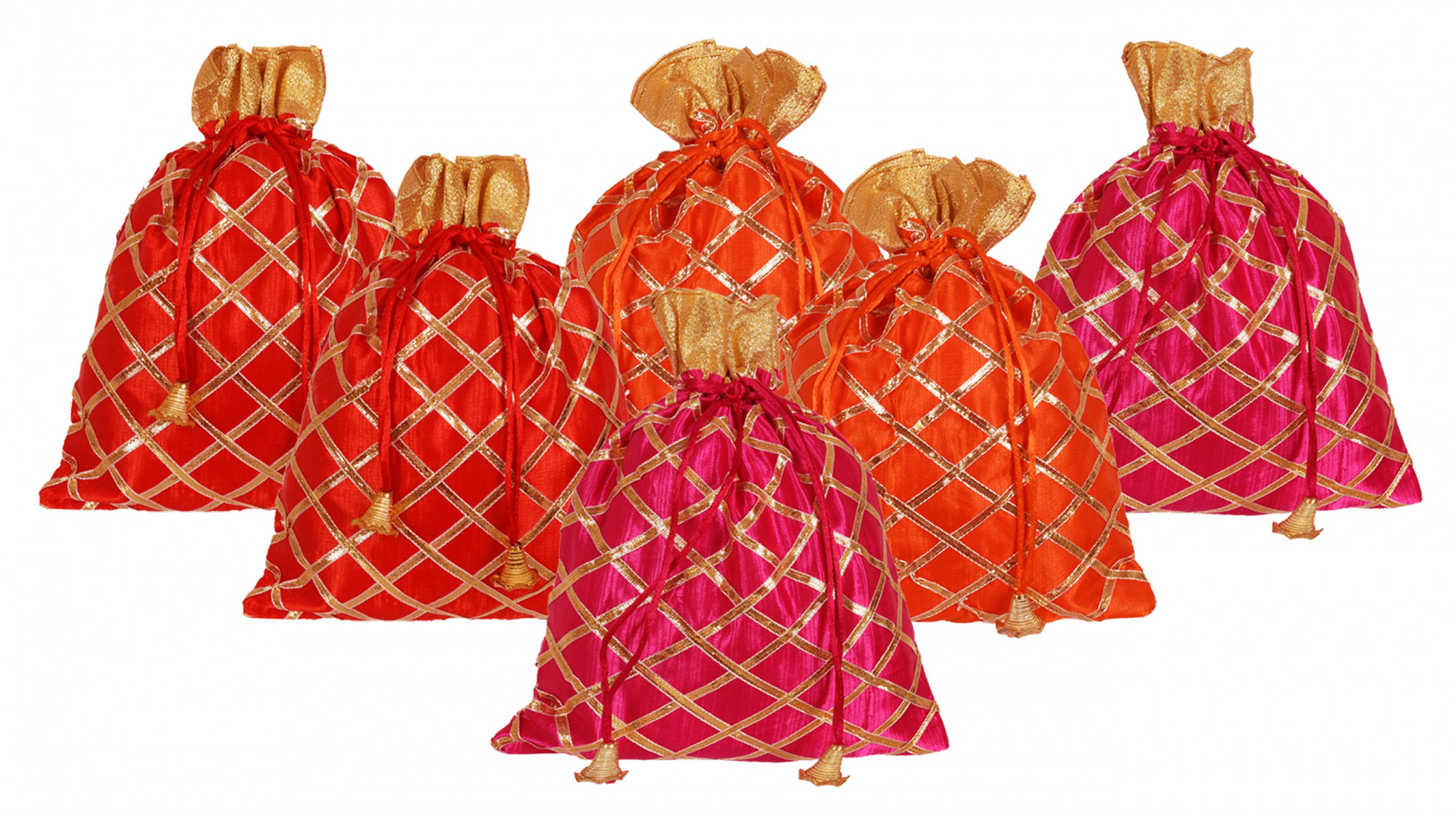 Kuber Industries Drawstring Potli Bag Party Wedding Favor Gift Jewelry Bags-(Red & Orange & Pink)