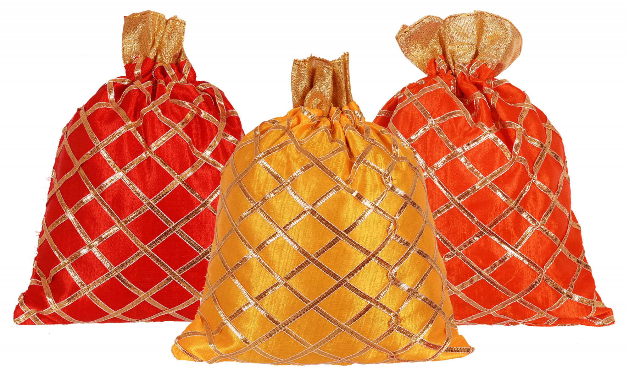 Kuber Industries Drawstring Potli Bag Party Wedding Favor Gift Jewelry Bags-(Red & Orange & Yellow)