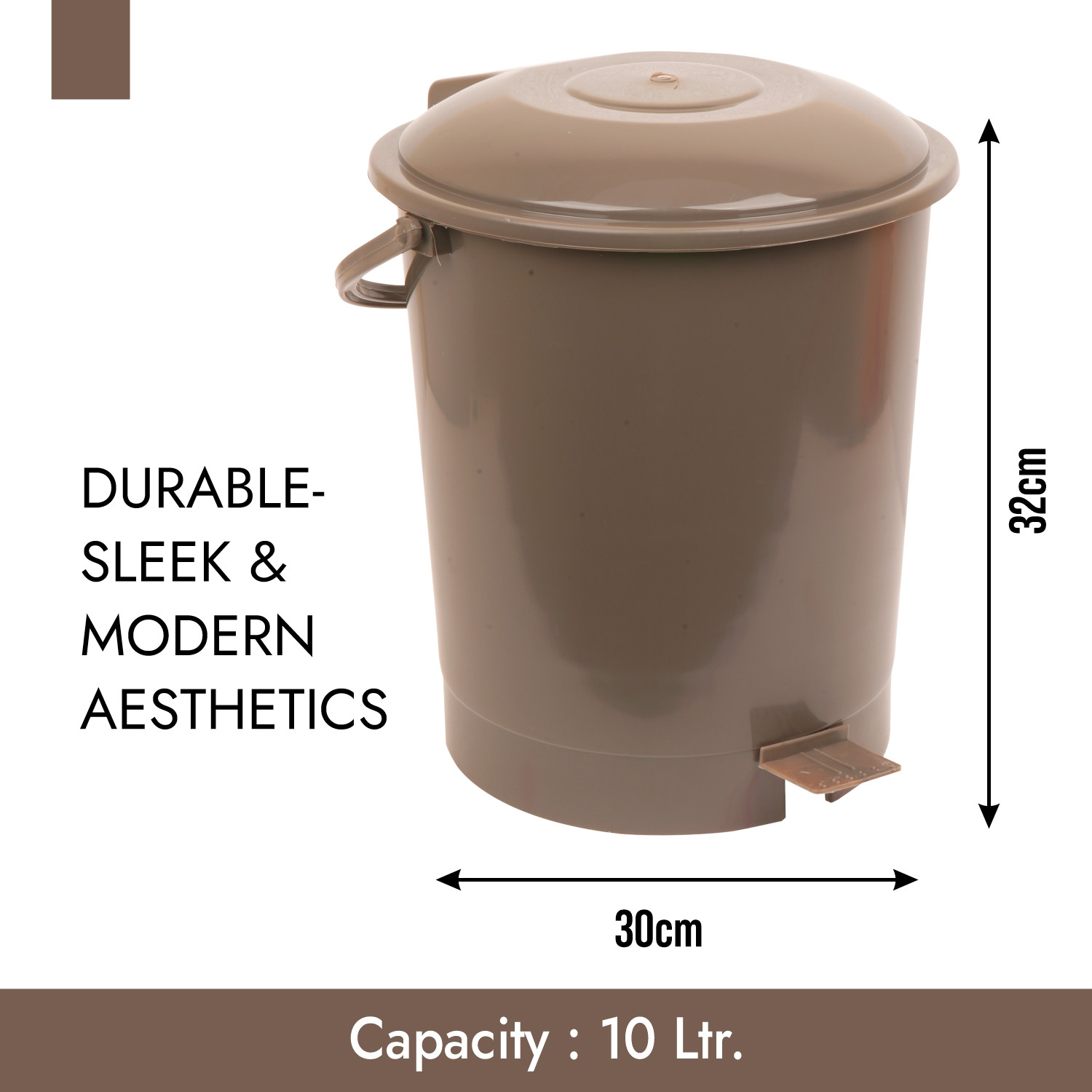 Kuber Industries Dustbin | Plastic Swinging Lid Dustbin | Pedal Dustbin with Lid | Dustbin for Kitchen | Wet & Dry Waste Pedal Dustbins | Trash Can | 10 LTR | Brown