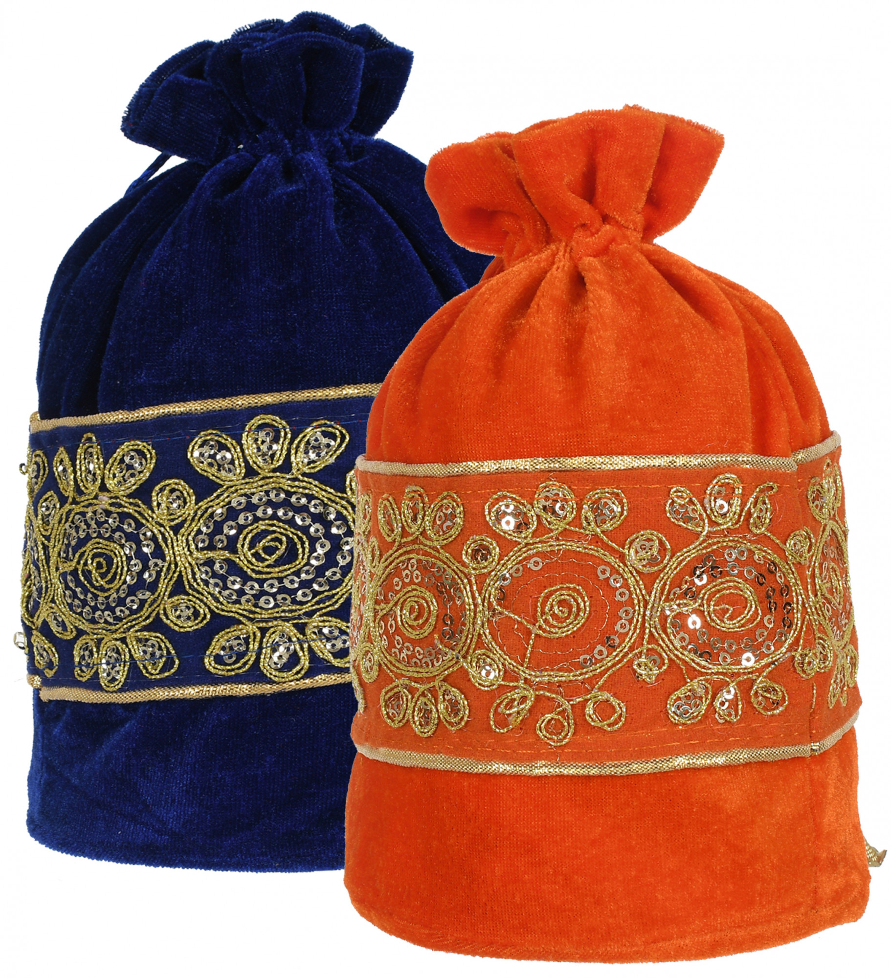 Kuber Industries Embroidered Design Drawstring Potli Bag Party Wedding Favor Gift Jewelry Bags-(Blue & Orange)