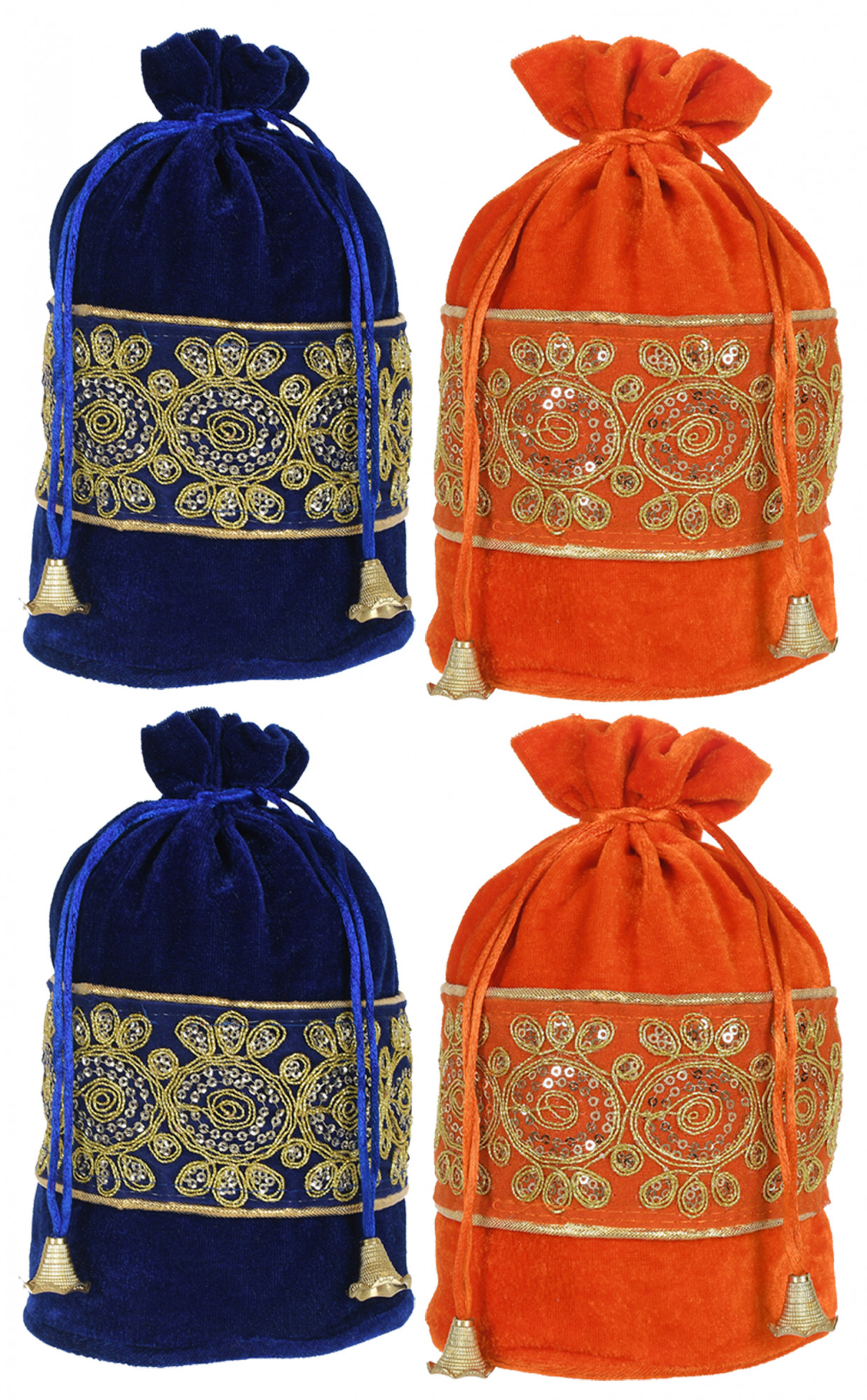 Kuber Industries Embroidered Design Drawstring Potli Bag Party Wedding Favor Gift Jewelry Bags-(Blue & Orange)