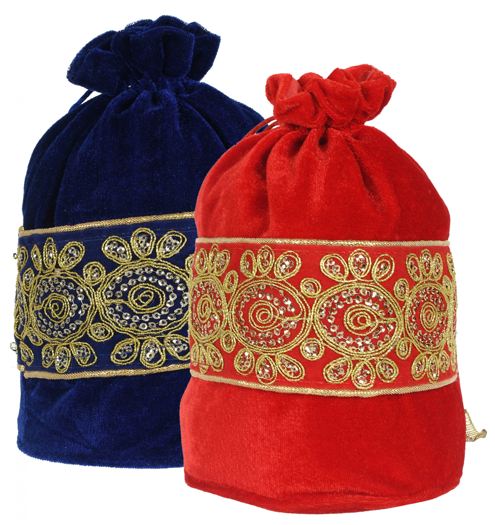 Kuber Industries Embroidered Design Drawstring Potli Bag Party Wedding Favor Gift Jewelry Bags-(Blue & Red)