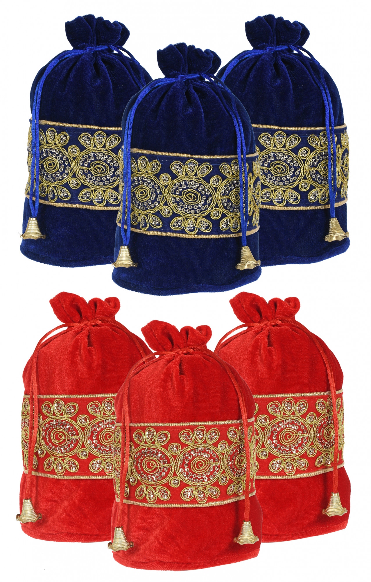 Kuber Industries Embroidered Design Drawstring Potli Bag Party Wedding Favor Gift Jewelry Bags-(Blue & Red)