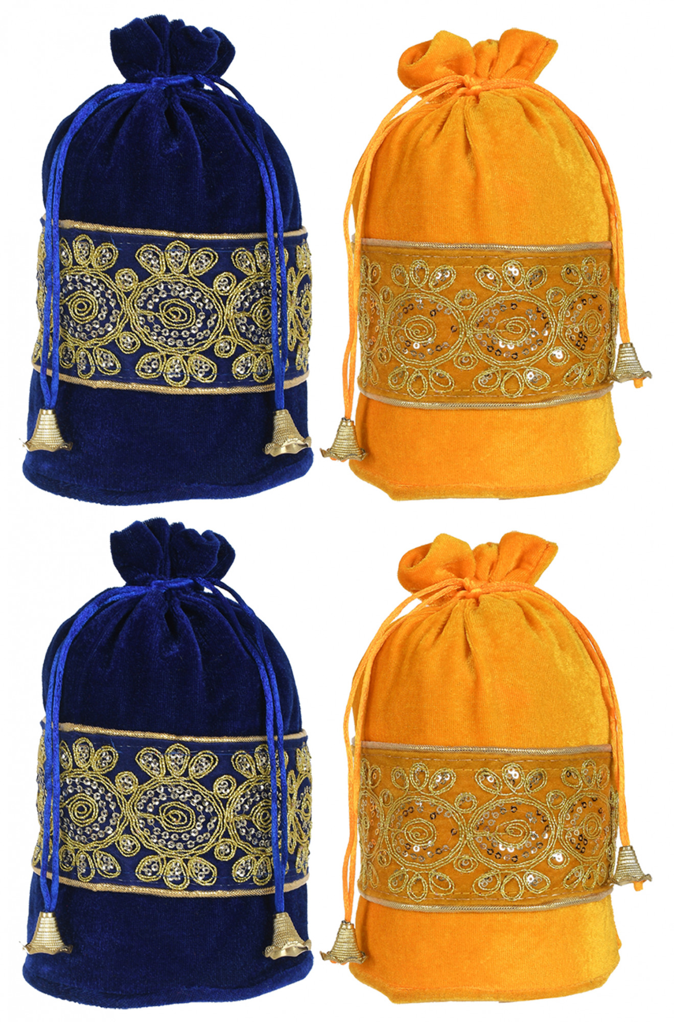 Kuber Industries Embroidered Design Drawstring Potli Bag Party Wedding Favor Gift Jewelry Bags-(Blue & Yellow)