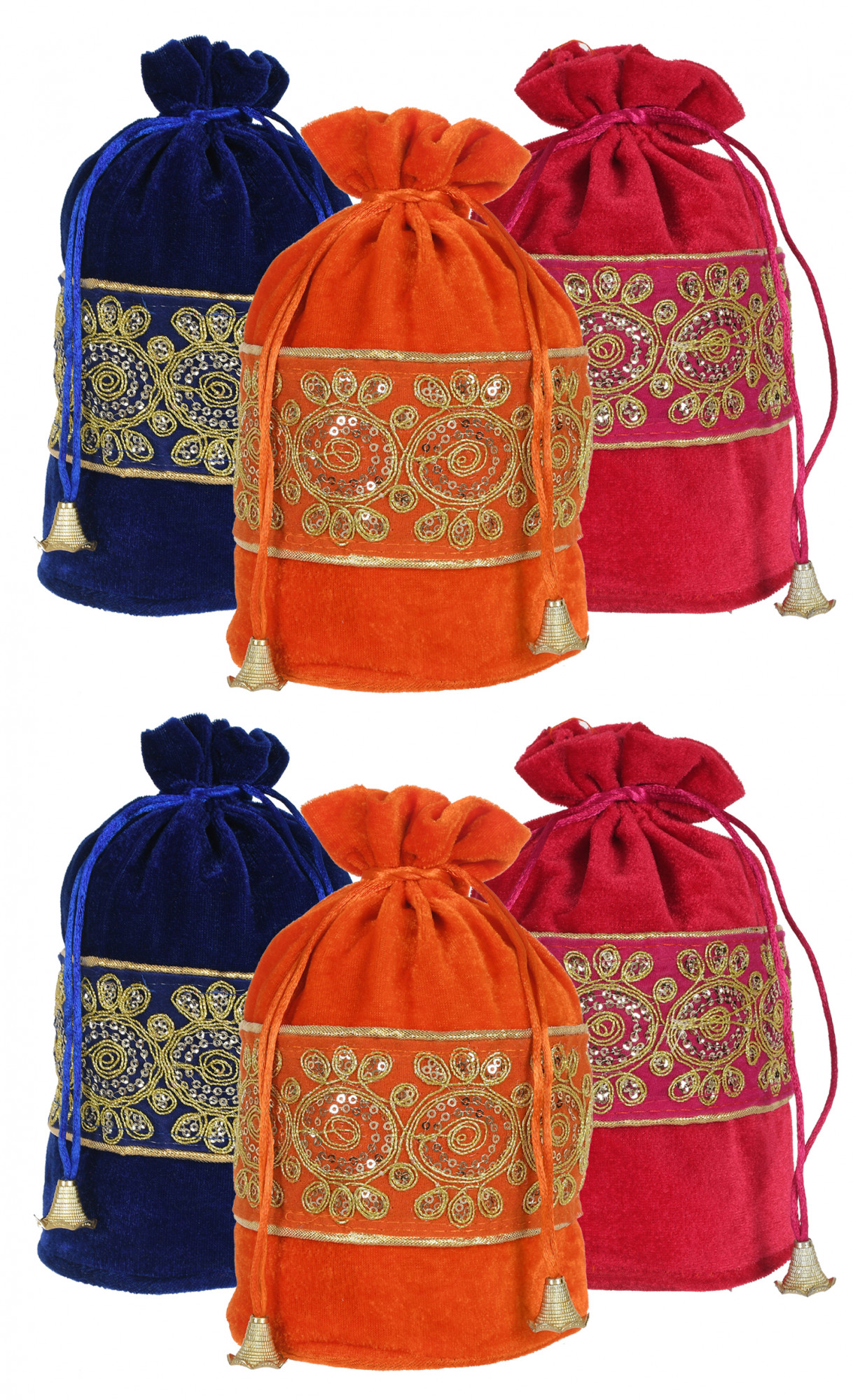Kuber Industries Embroidered Design Drawstring Potli Bag Party Wedding Favor Gift Jewelry Bags-(Blue & Pink & Orange)
