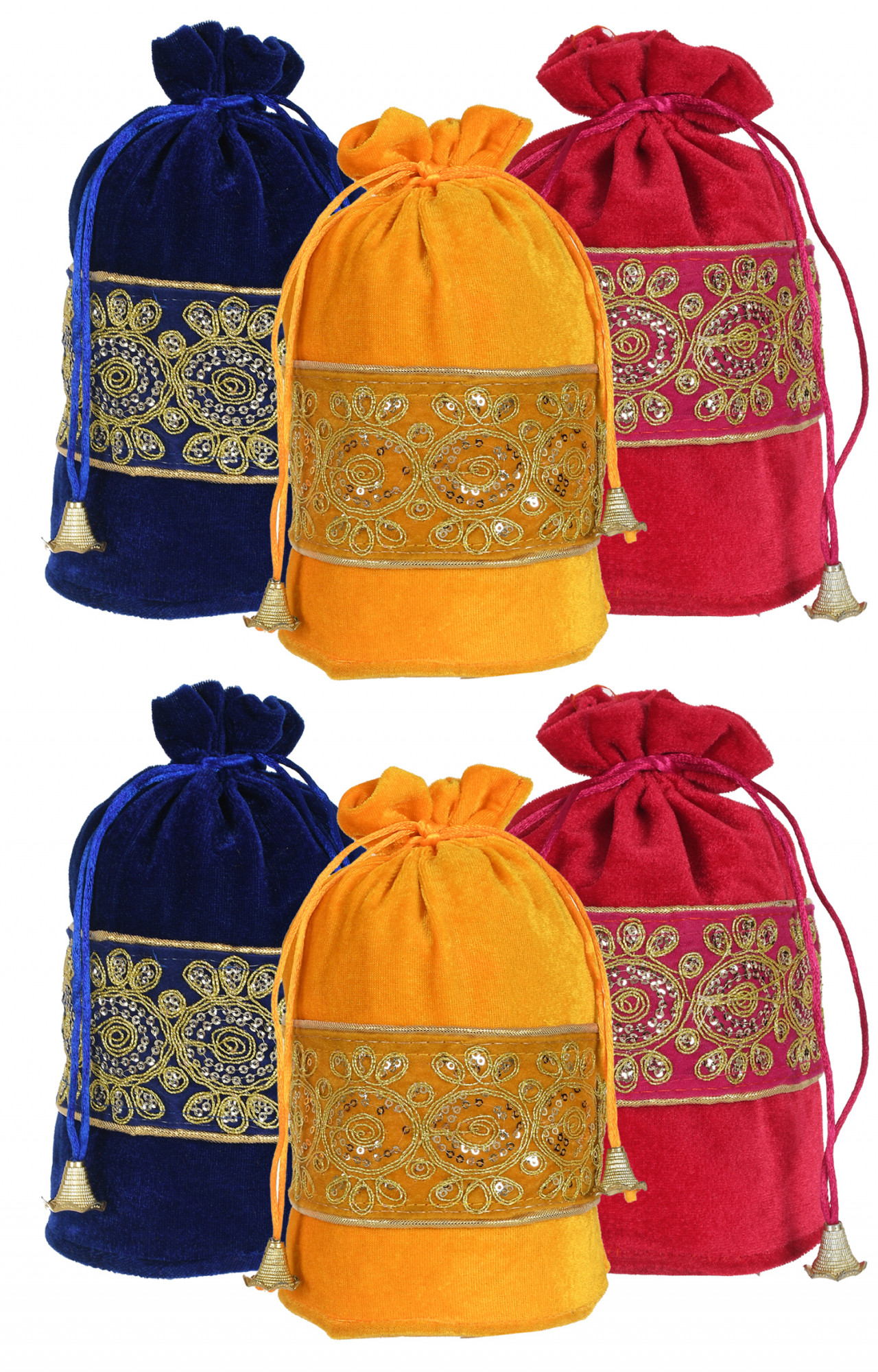 Kuber Industries Embroidered Design Drawstring Potli Bag Party Wedding Favor Gift Jewelry Bags-(Blue & Pink & Yellow)