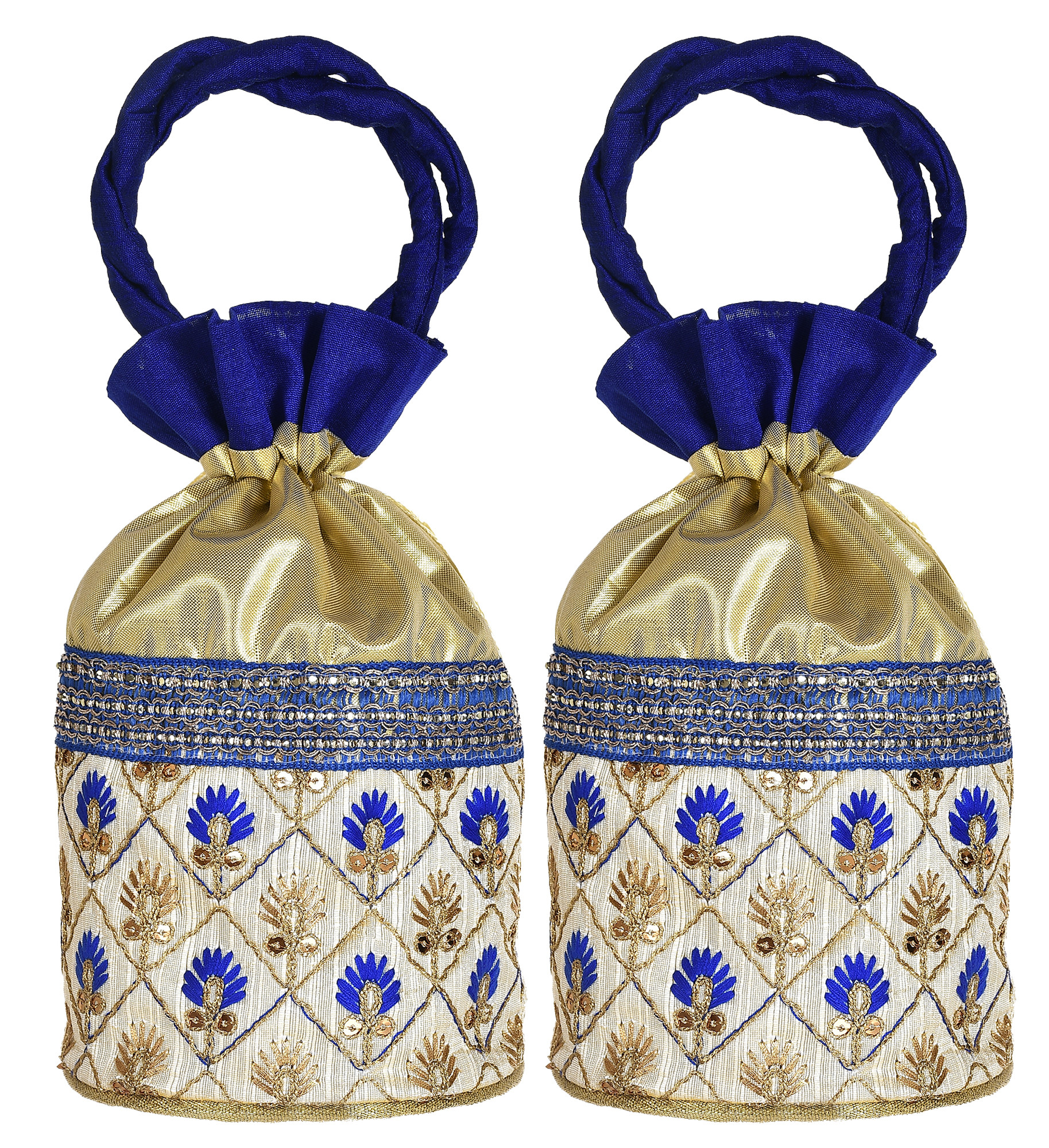 Kuber Industries Embroidered Design Drawstring Potli Bag Party Wedding Favor Gift Jewelry Bags-(Blue)