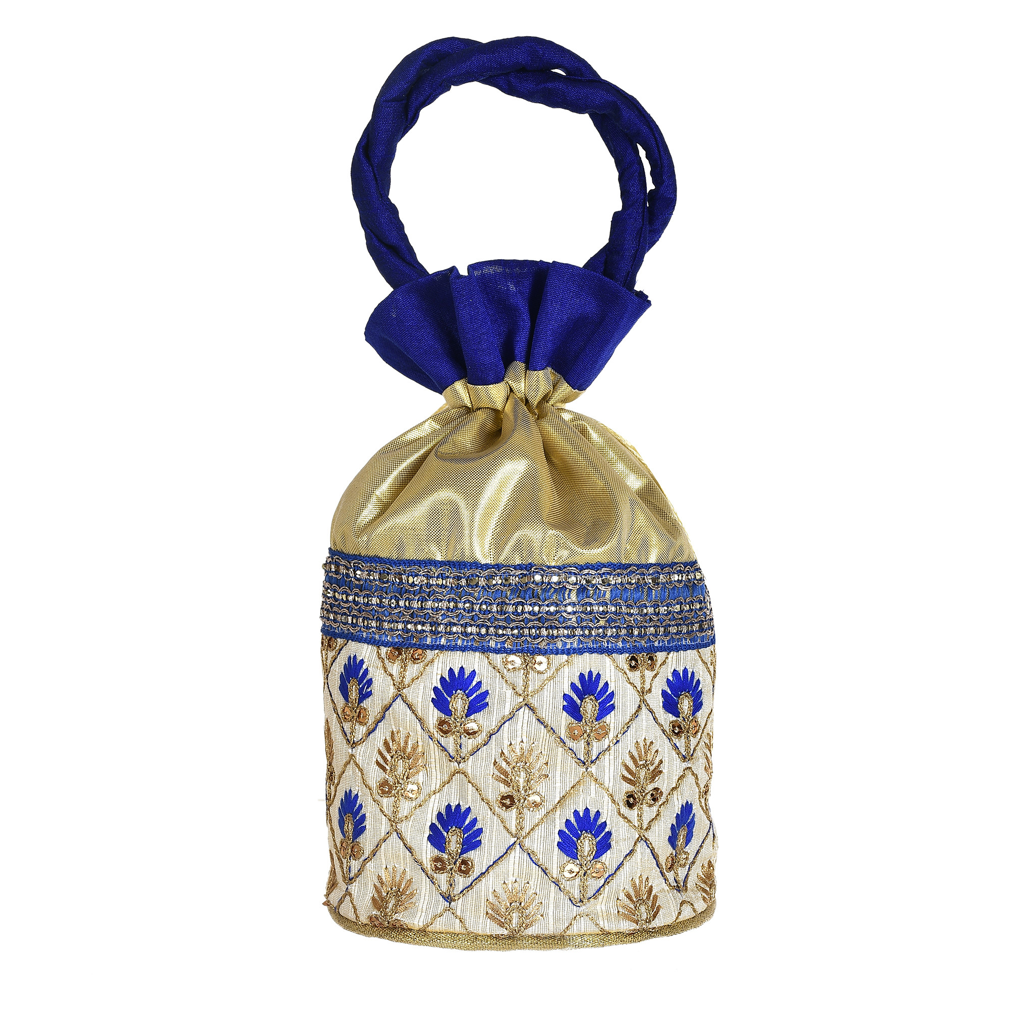 Kuber Industries Embroidered Design Drawstring Potli Bag Party Wedding Favor Gift Jewelry Bags-(Blue)
