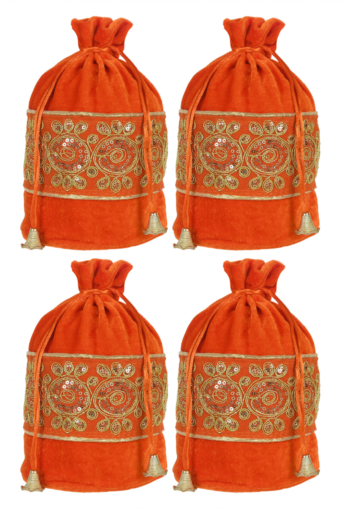Kuber Industries Embroidered Design Drawstring Potli Bag Party Wedding Favor Gift Jewelry Bags-(Orange)