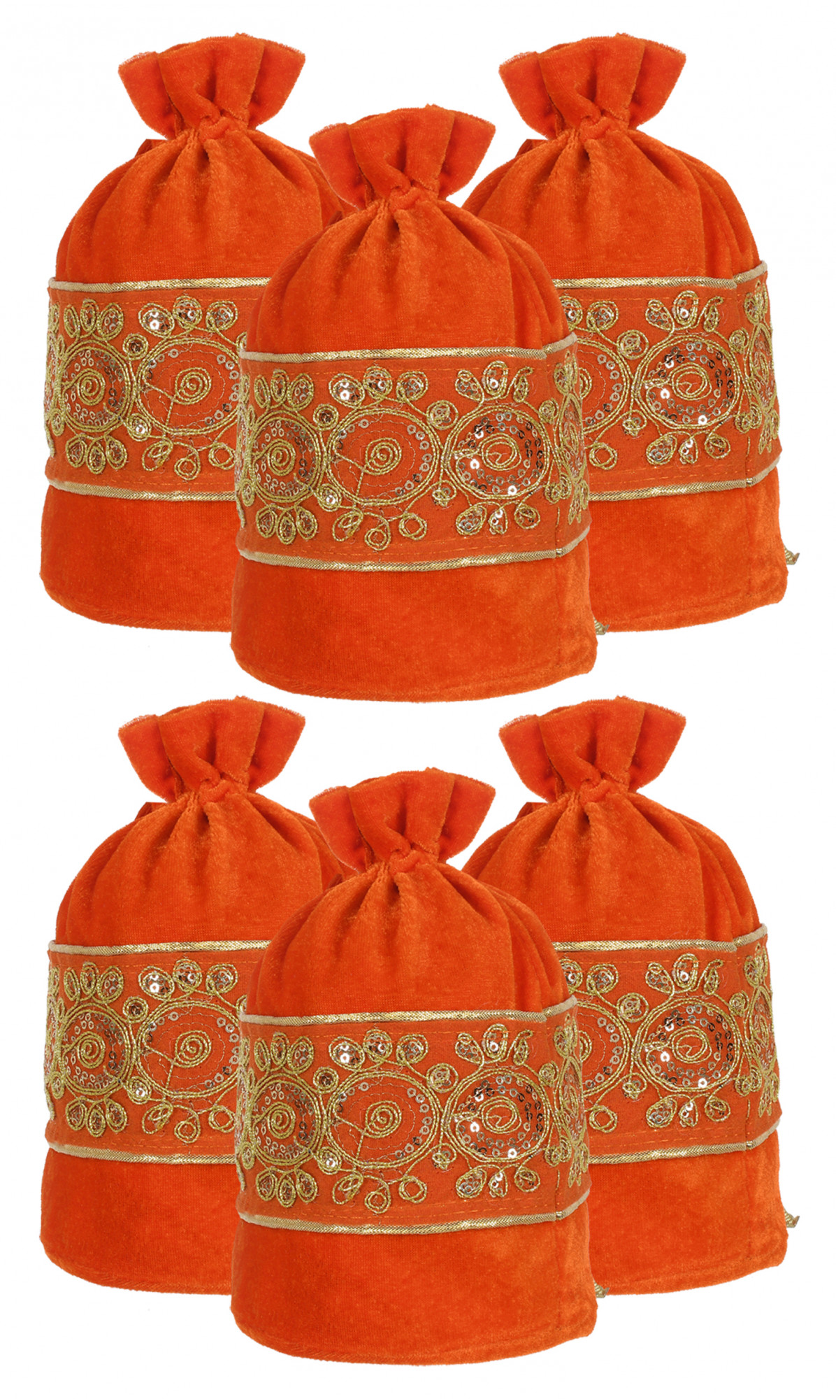 Kuber Industries Embroidered Design Drawstring Potli Bag Party Wedding Favor Gift Jewelry Bags-(Orange)