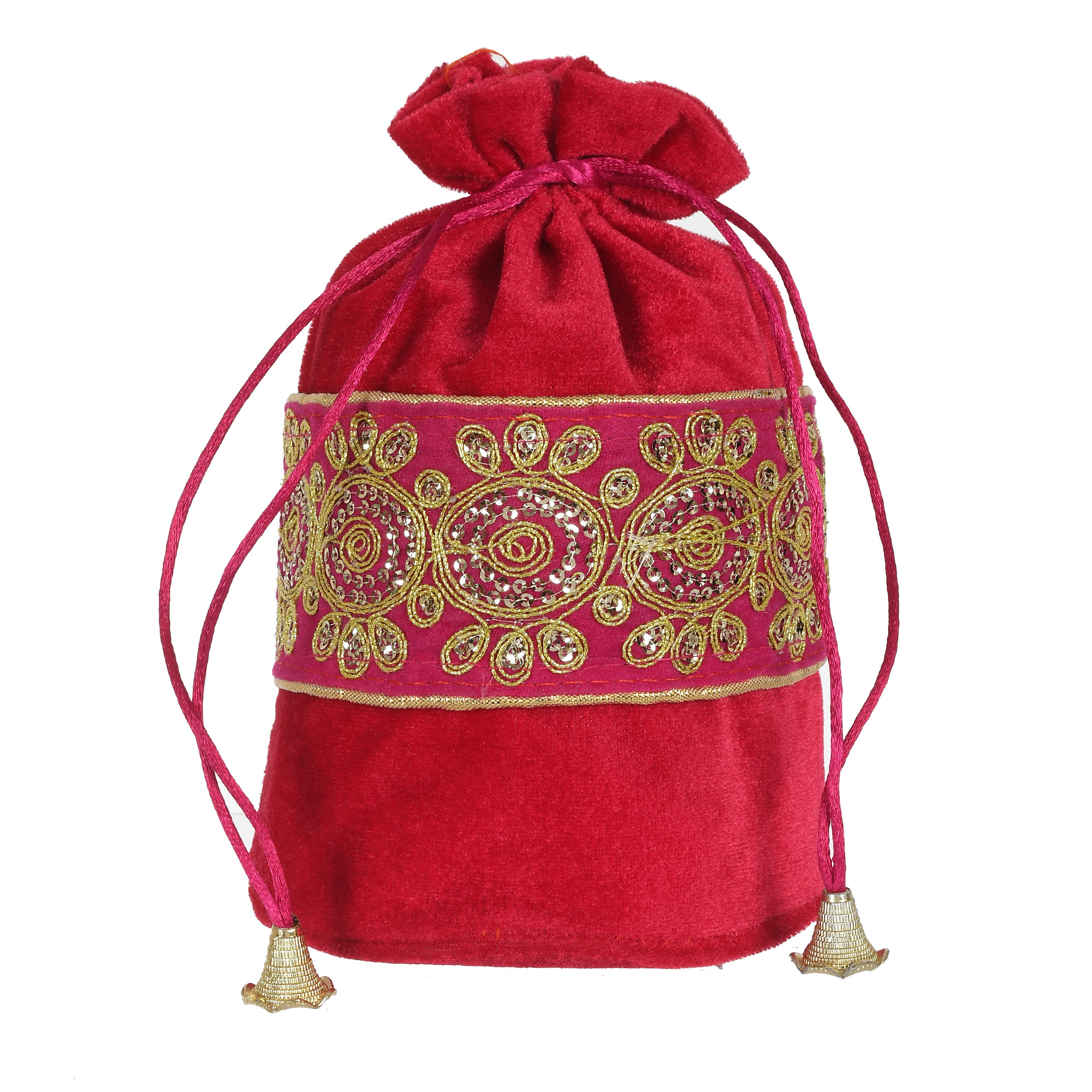 Kuber Industries Embroidered Design Drawstring Potli Bag Party Wedding Favor Gift Jewelry Bags-(Pink & Red)