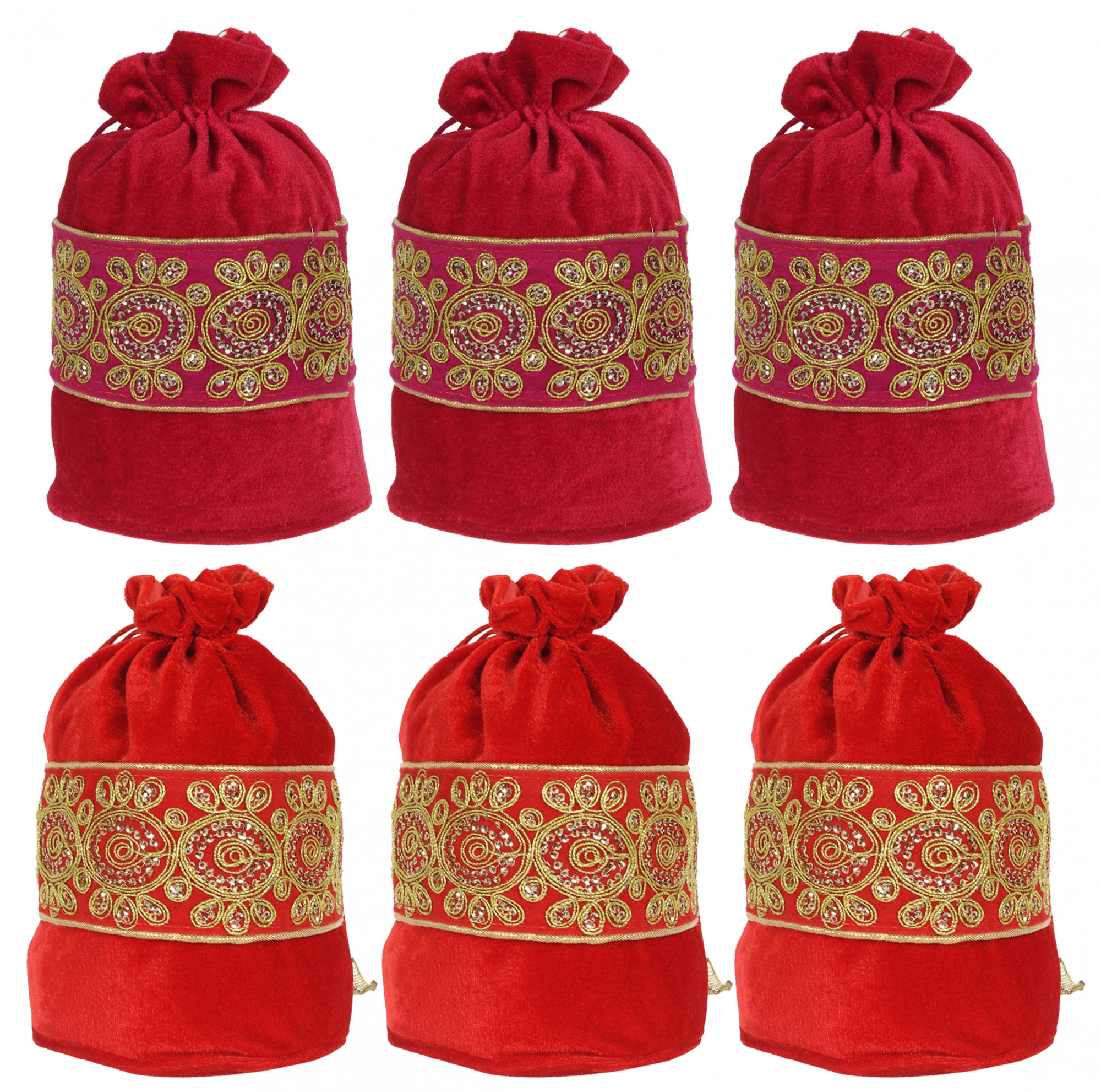 Kuber Industries Embroidered Design Drawstring Potli Bag Party Wedding Favor Gift Jewelry Bags-(Pink & Red)