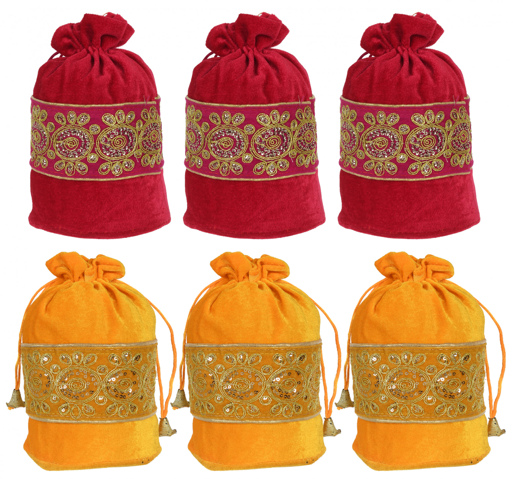 Kuber Industries Embroidered Design Drawstring Potli Bag Party Wedding Favor Gift Jewelry Bags-(Pink & Yellow)