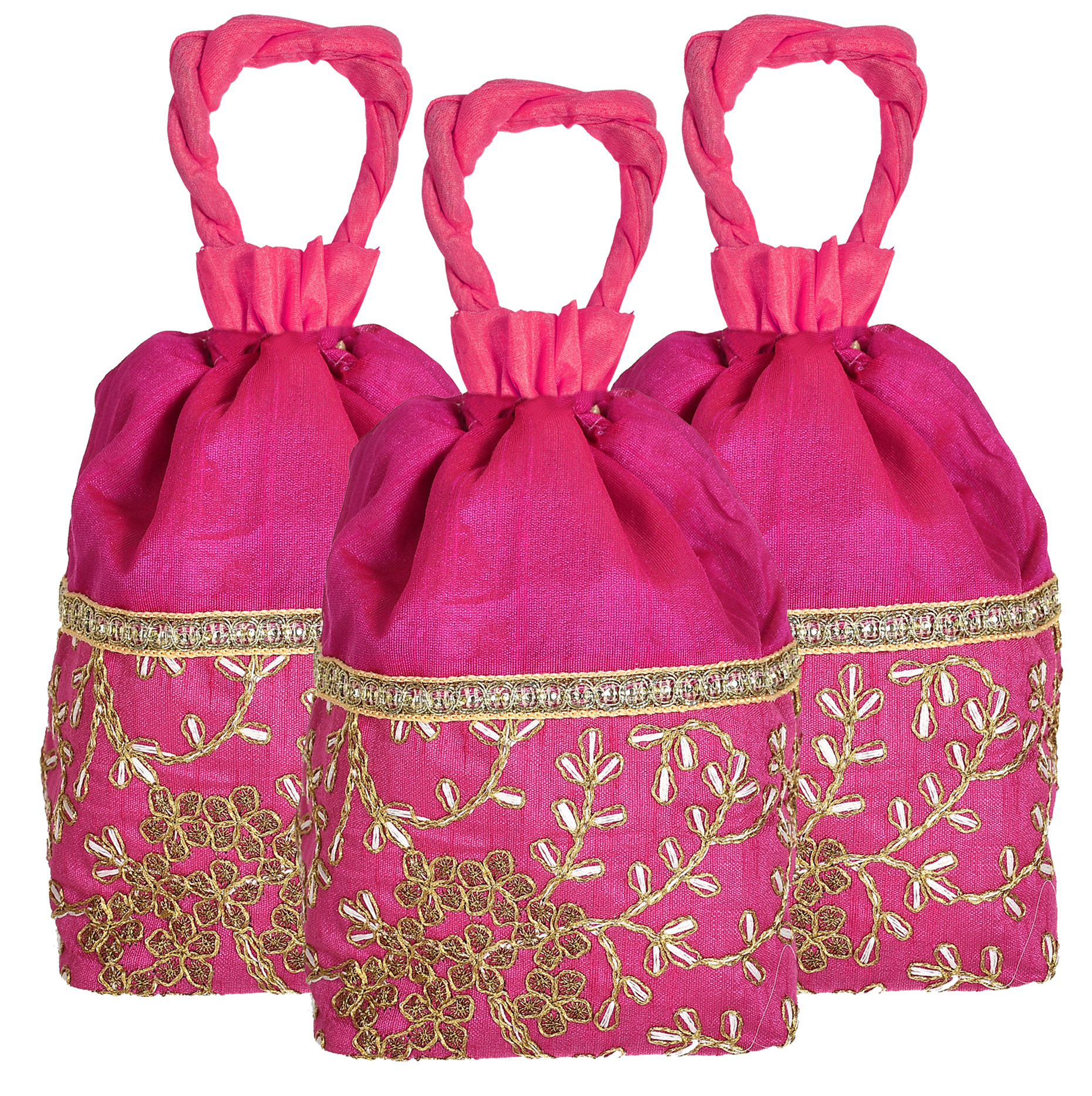 Kuber Industries Embroidered Design Drawstring Potli Bag Party Wedding Favor Gift Jewelry Bags-(Pink)