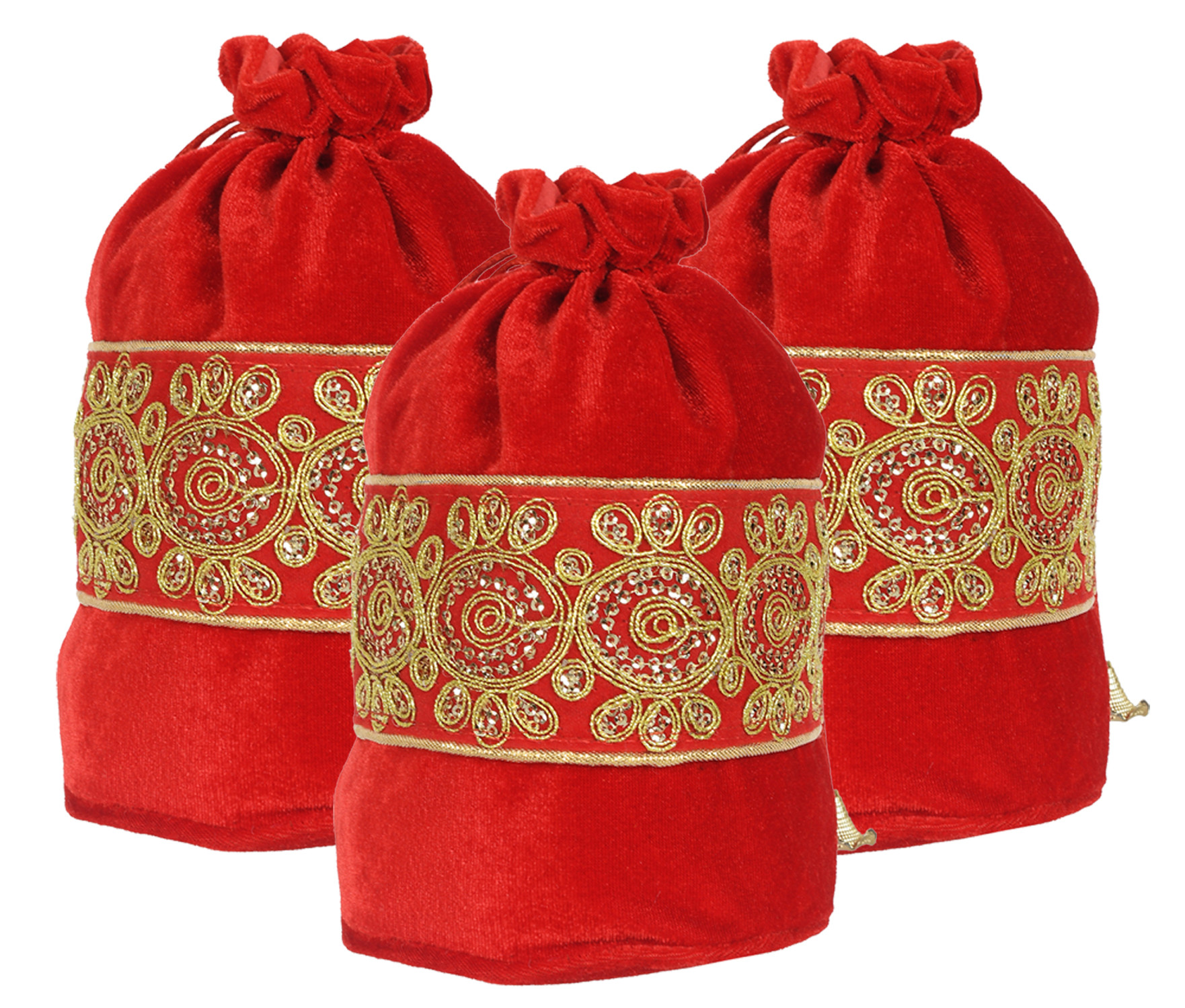 Kuber Industries Embroidered Design Drawstring Potli Bag Party Wedding Favor Gift Jewelry Bags-(Red)