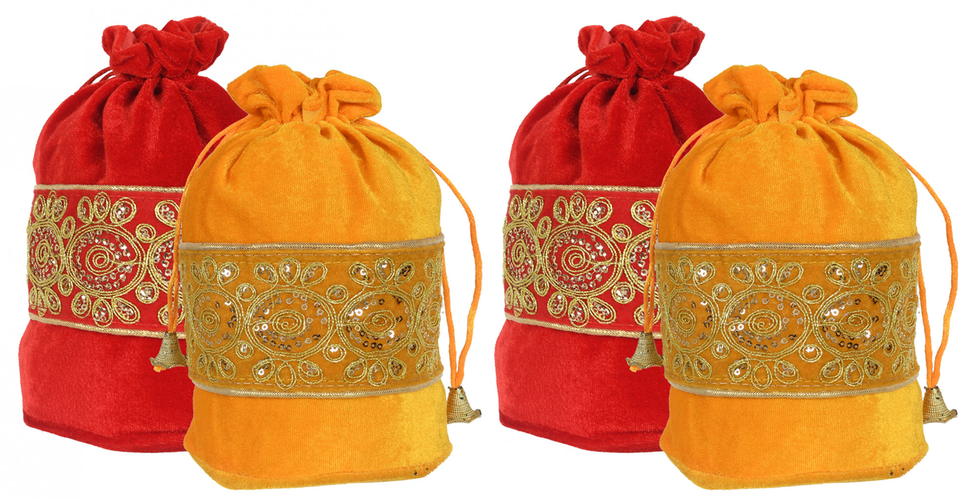 Kuber Industries Embroidered Design Drawstring Potli Bag Party Wedding Favor Gift Jewelry Bags-(Red & Yellow)