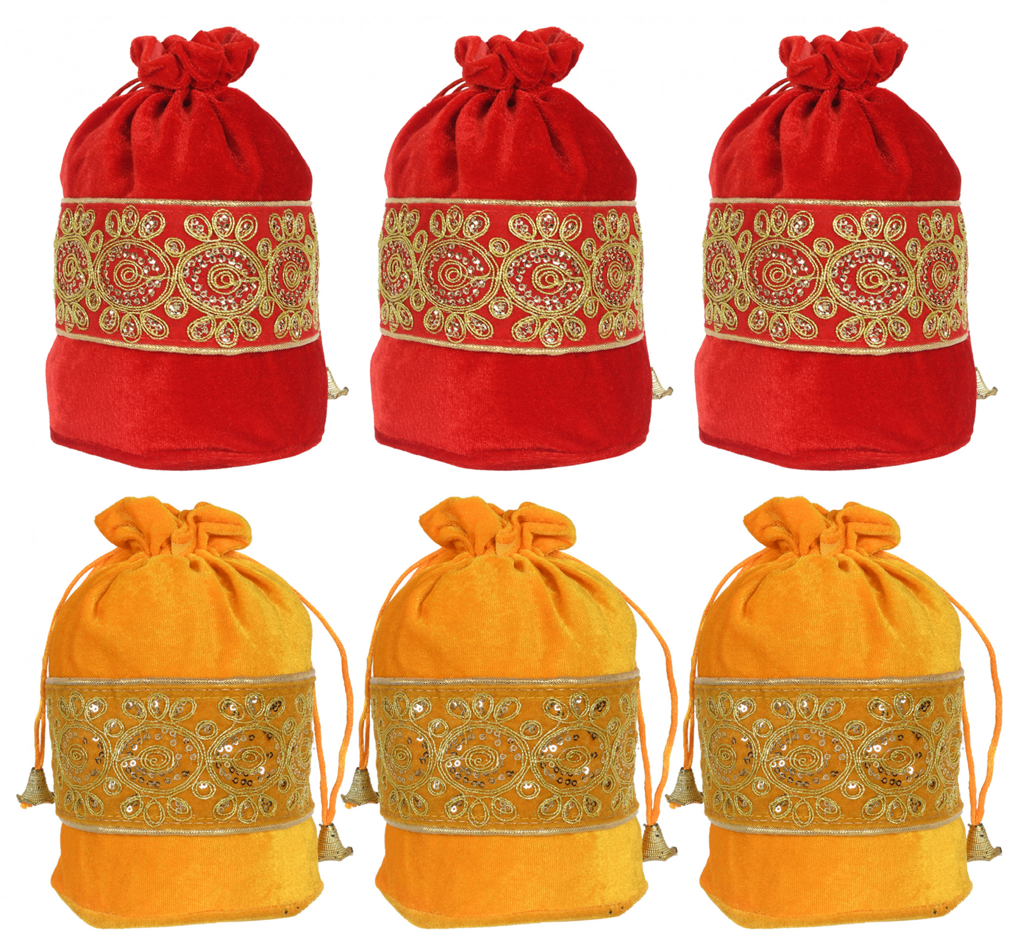 Kuber Industries Embroidered Design Drawstring Potli Bag Party Wedding Favor Gift Jewelry Bags-(Red & Yellow)