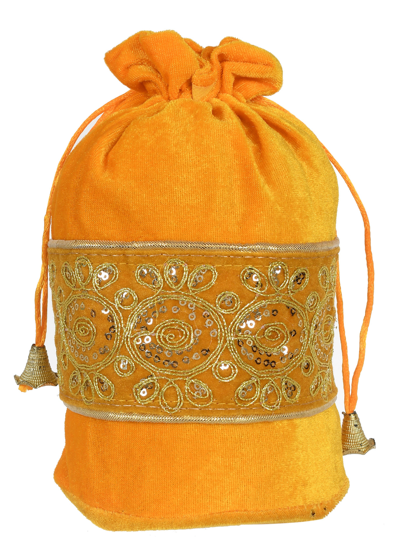 Kuber Industries Embroidered Design Drawstring Potli Bag Party Wedding Favor Gift Jewelry Bags-(Red & Yellow & Orange)