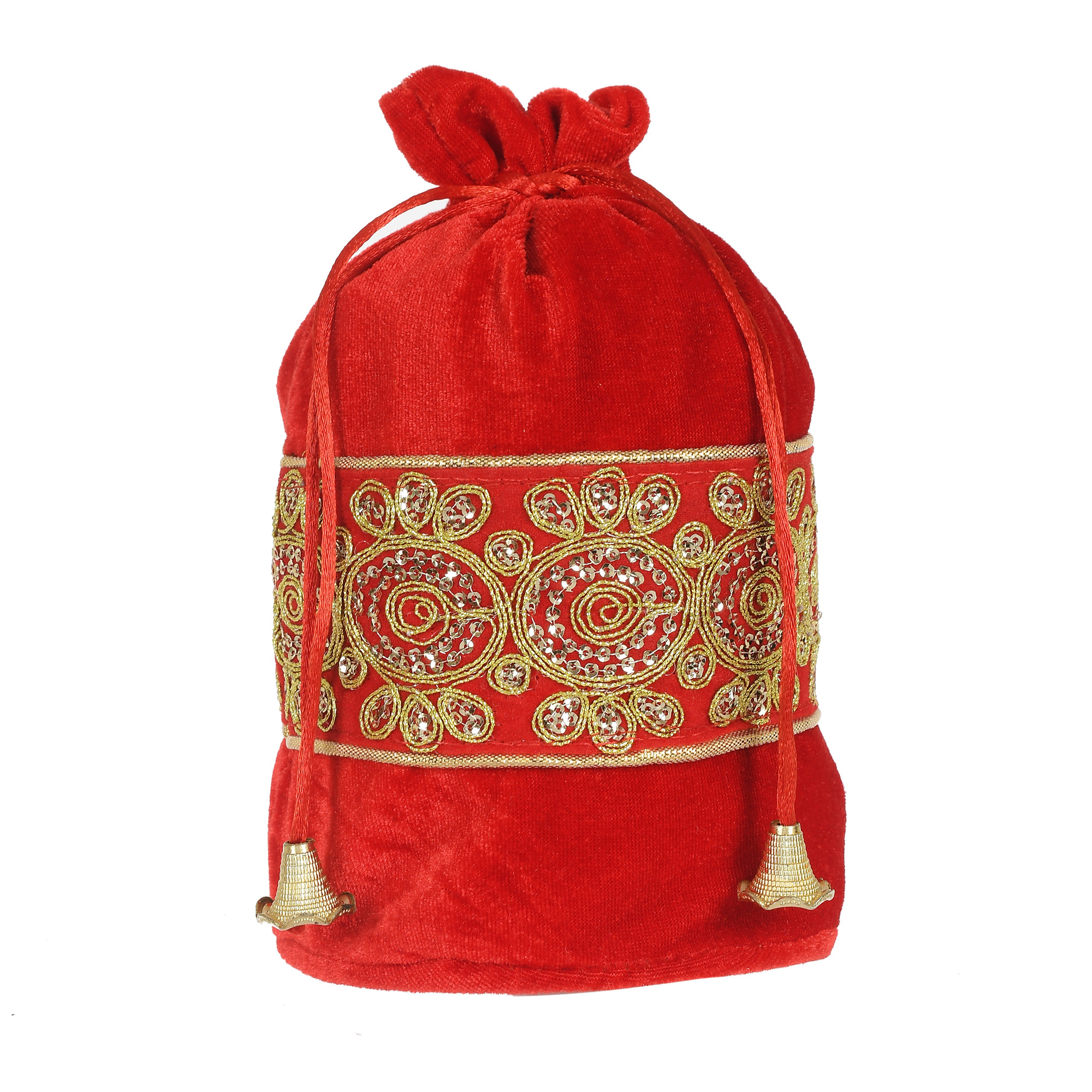 Kuber Industries Embroidered Design Drawstring Potli Bag Party Wedding Favor Gift Jewelry Bags-(Red & Pink & Yellow)