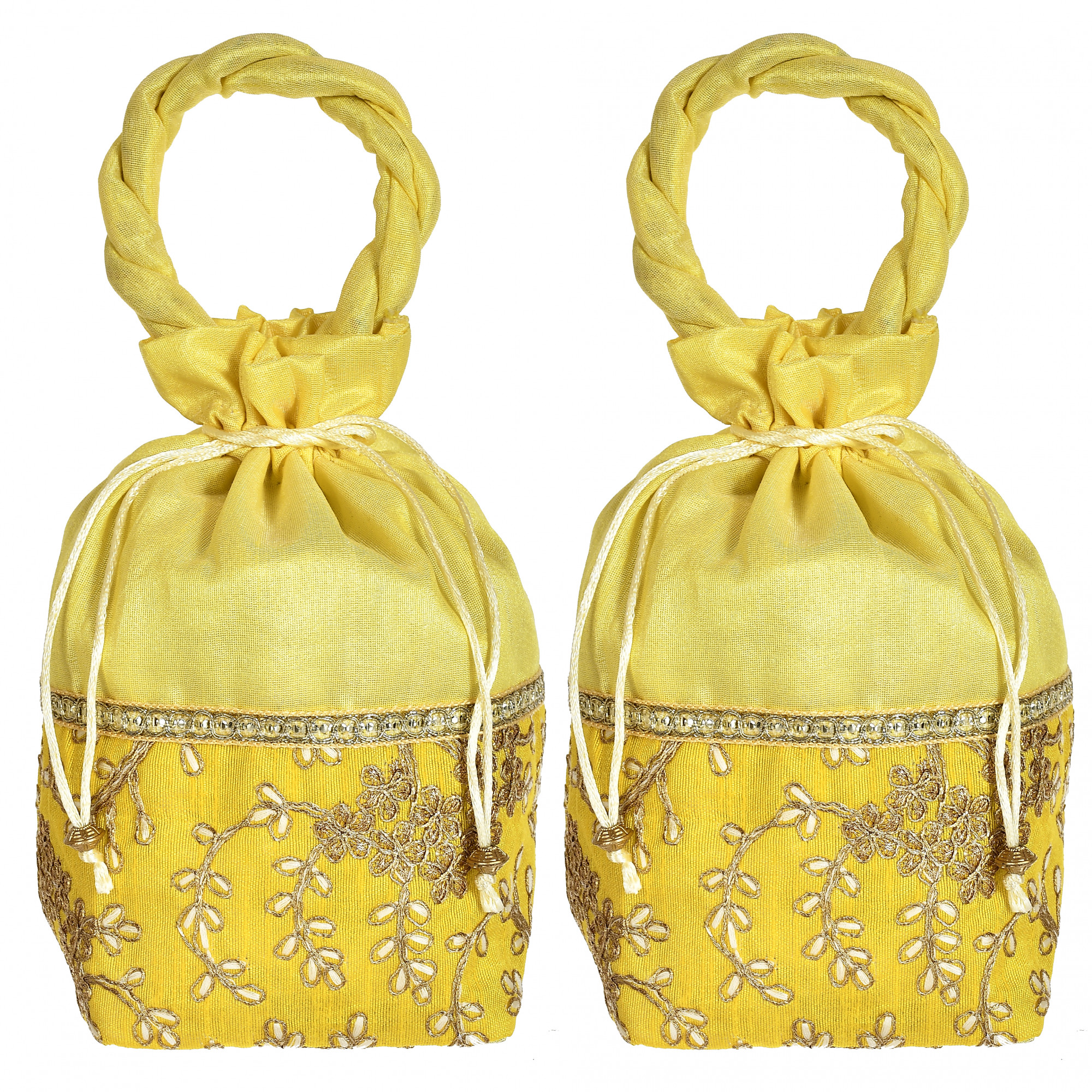 Kuber Industries Embroidered Design Drawstring Potli Bag Party Wedding Favor Gift Jewelry Bags-(Yellow)