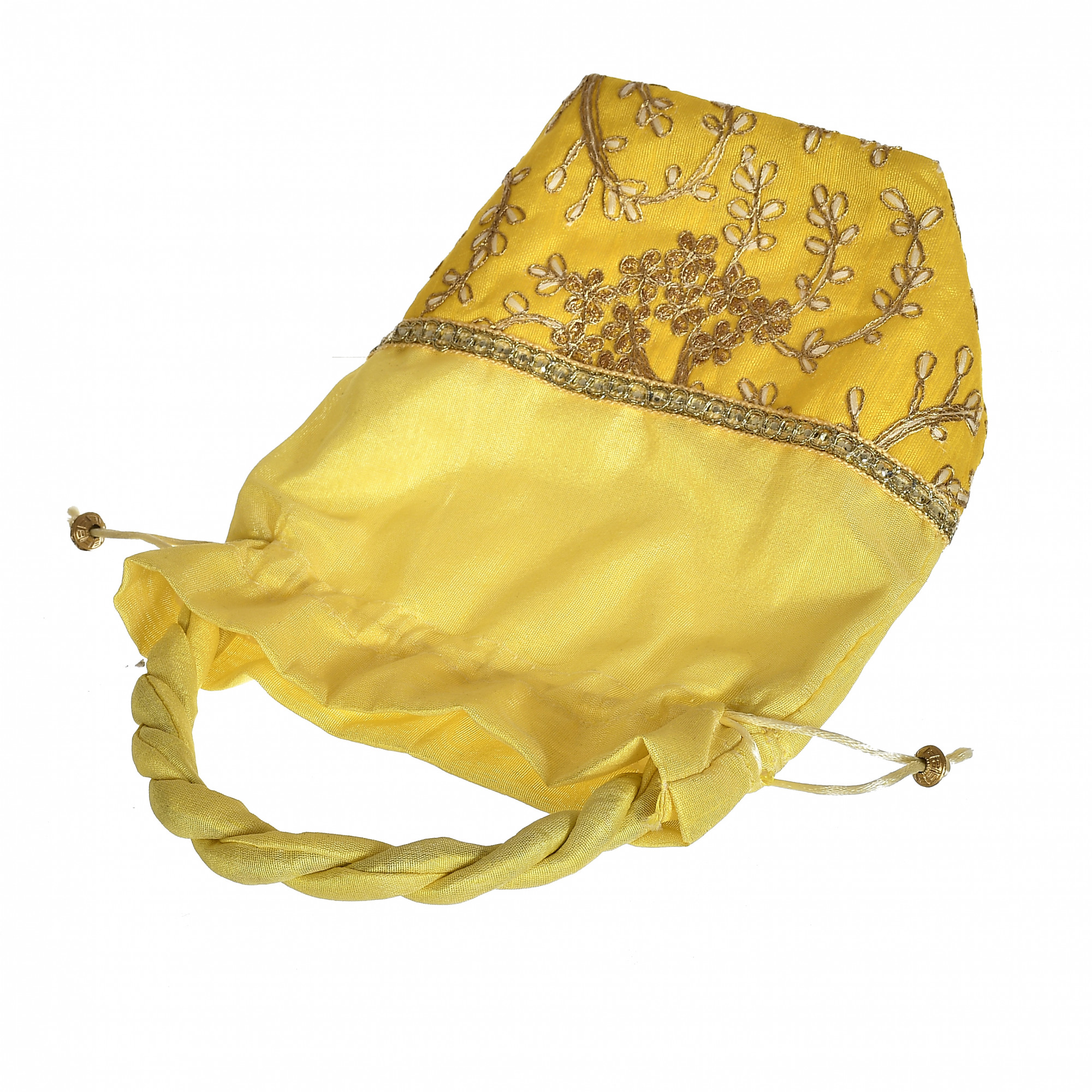 Kuber Industries Embroidered Design Drawstring Potli Bag Party Wedding Favor Gift Jewelry Bags-(Yellow)