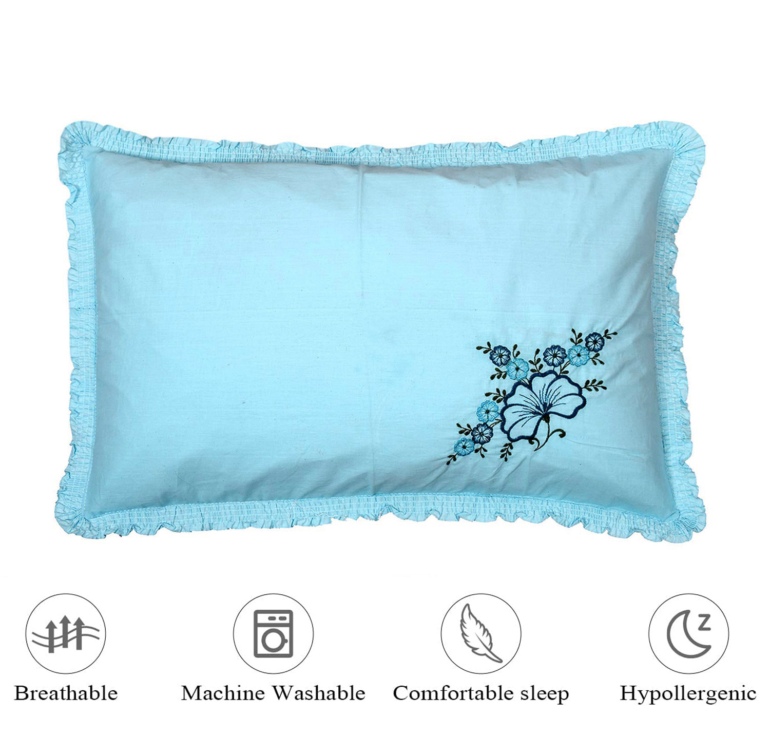 Kuber Industries Embroidery Pattern Breathable & Soft Cotton Pillow Cover For Sofa, Couch, Bed,(Blue) 54KM4110