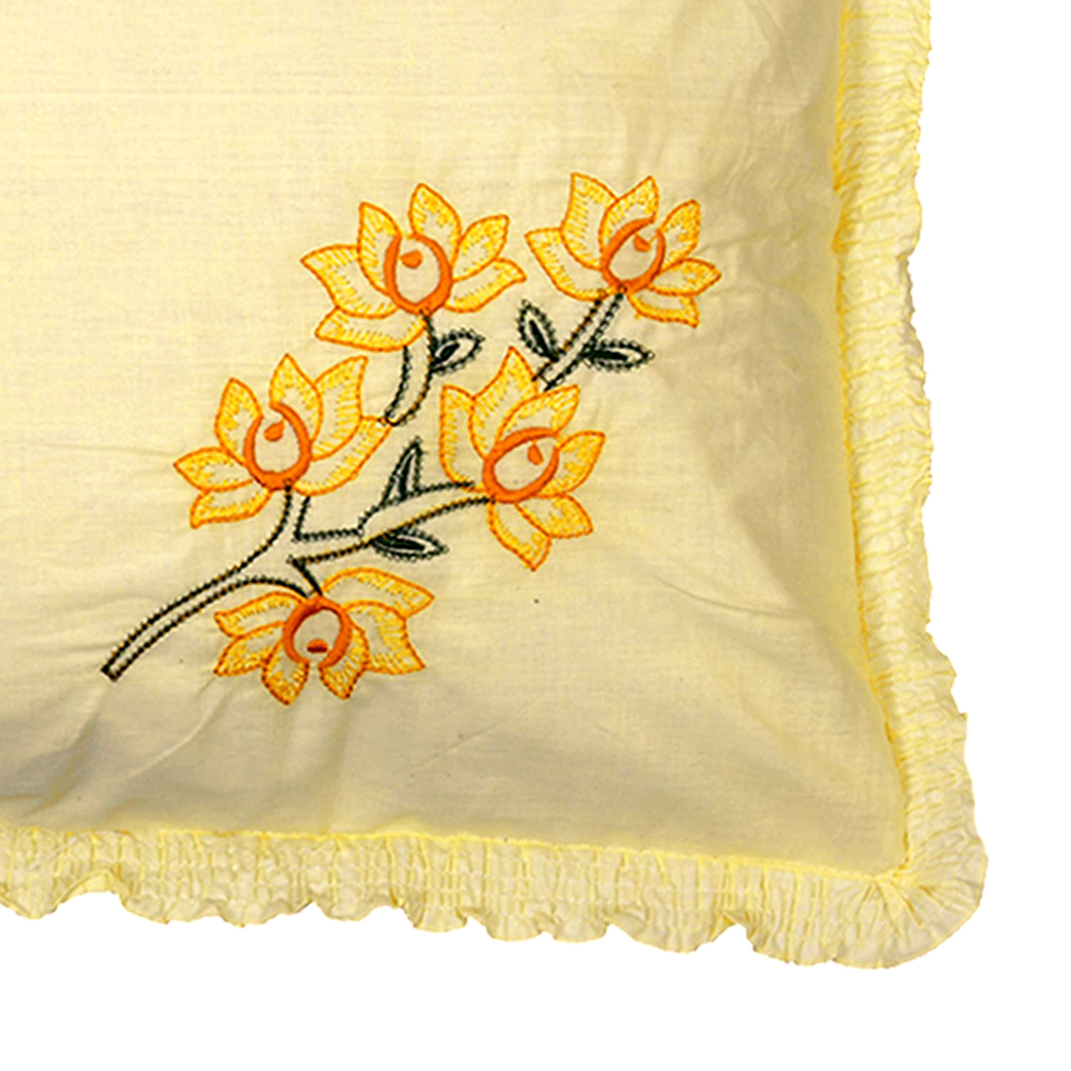 Kuber Industries Embroidery Pattern Breathable & Soft Cotton Pillow Cover For Sofa, Couch, Bed,(Yellow) 54KM4116