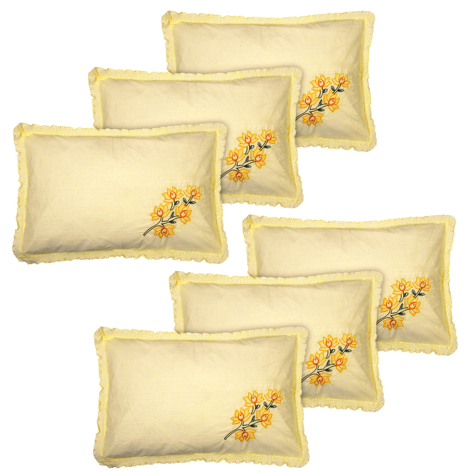 Kuber Industries Embroidery Pattern Breathable & Soft Cotton Pillow Cover For Sofa, Couch, Bed,(Yellow) 54KM4116