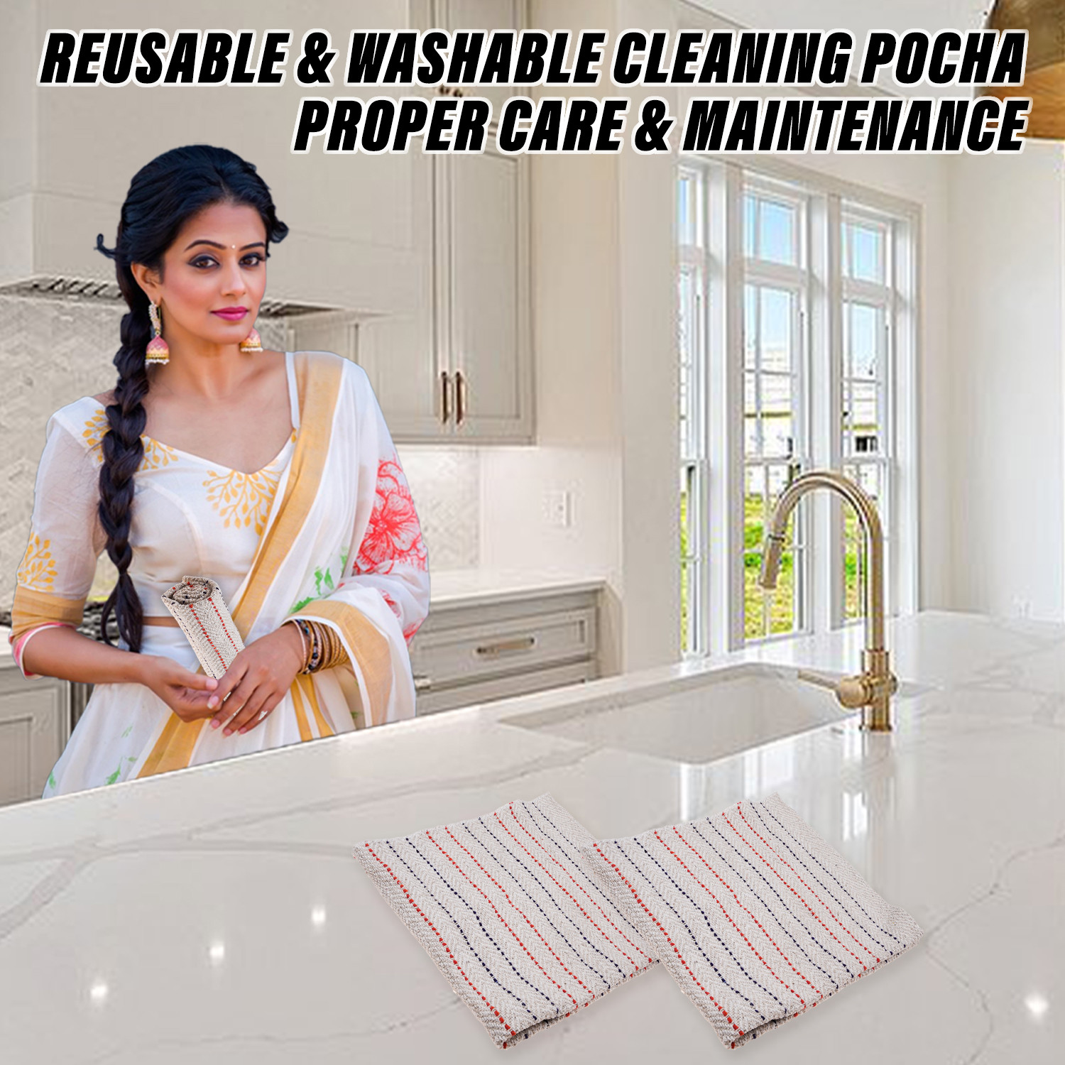 Kuber Industries Floor Cleaning Pocha | White Lining Khadi Duster Cloth | Cotton Reusable Sweeping Cloth For Home | Kitchen | Large | 28x28 Inch |  White