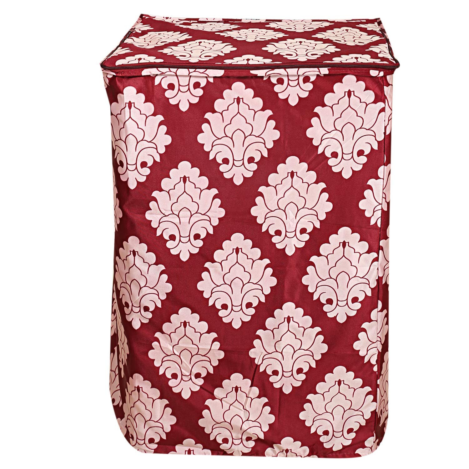 Kuber Industries Floral Design Cotton Top Load Fully Automatic Washing Machine Cover - Maroon